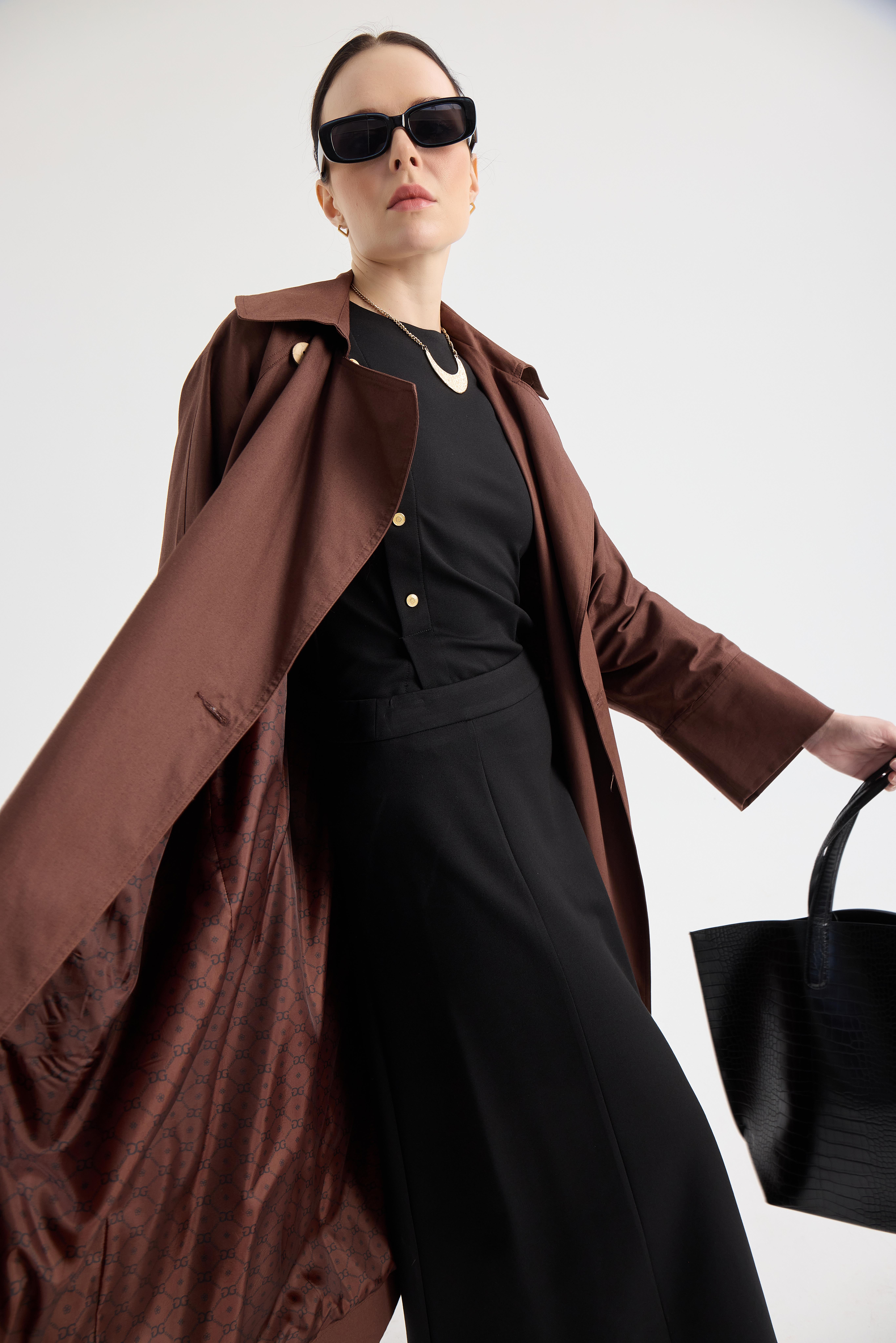 Acı Kahve Reglan Kol Oversize Kadın Trençkot