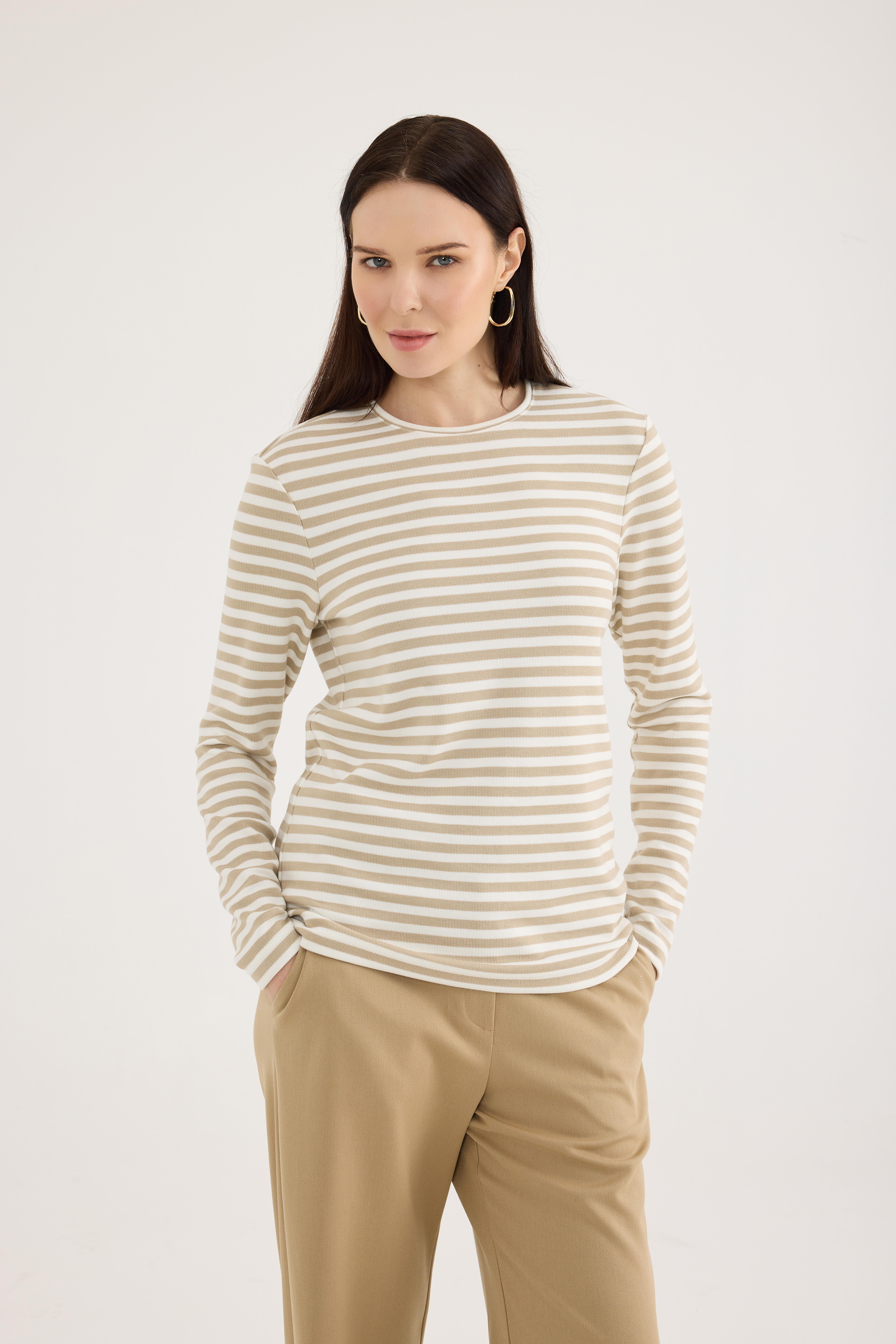 Camel Çizgili Örme Bluz