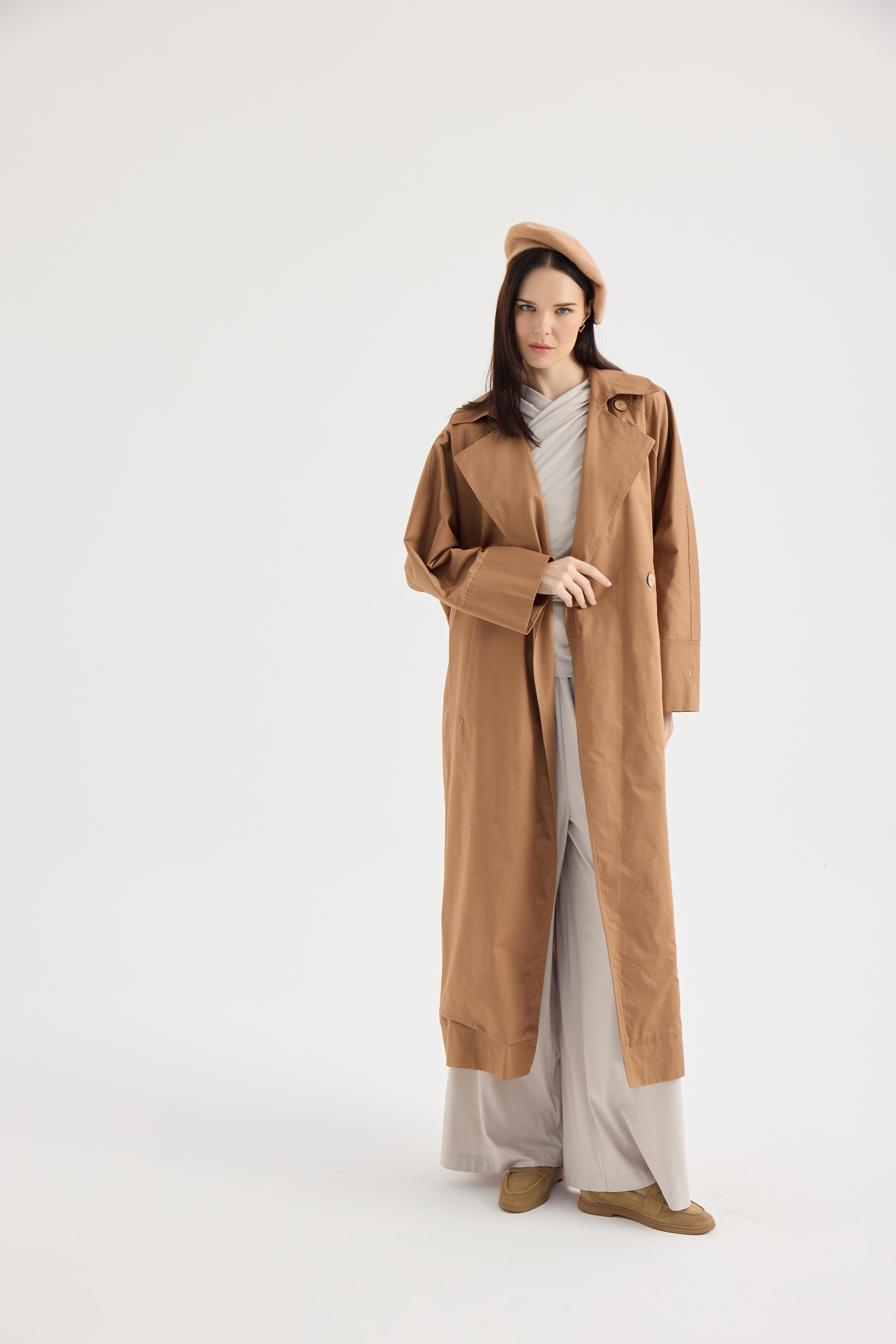 Camel Reglan Kol Oversize Kadın Trençkot