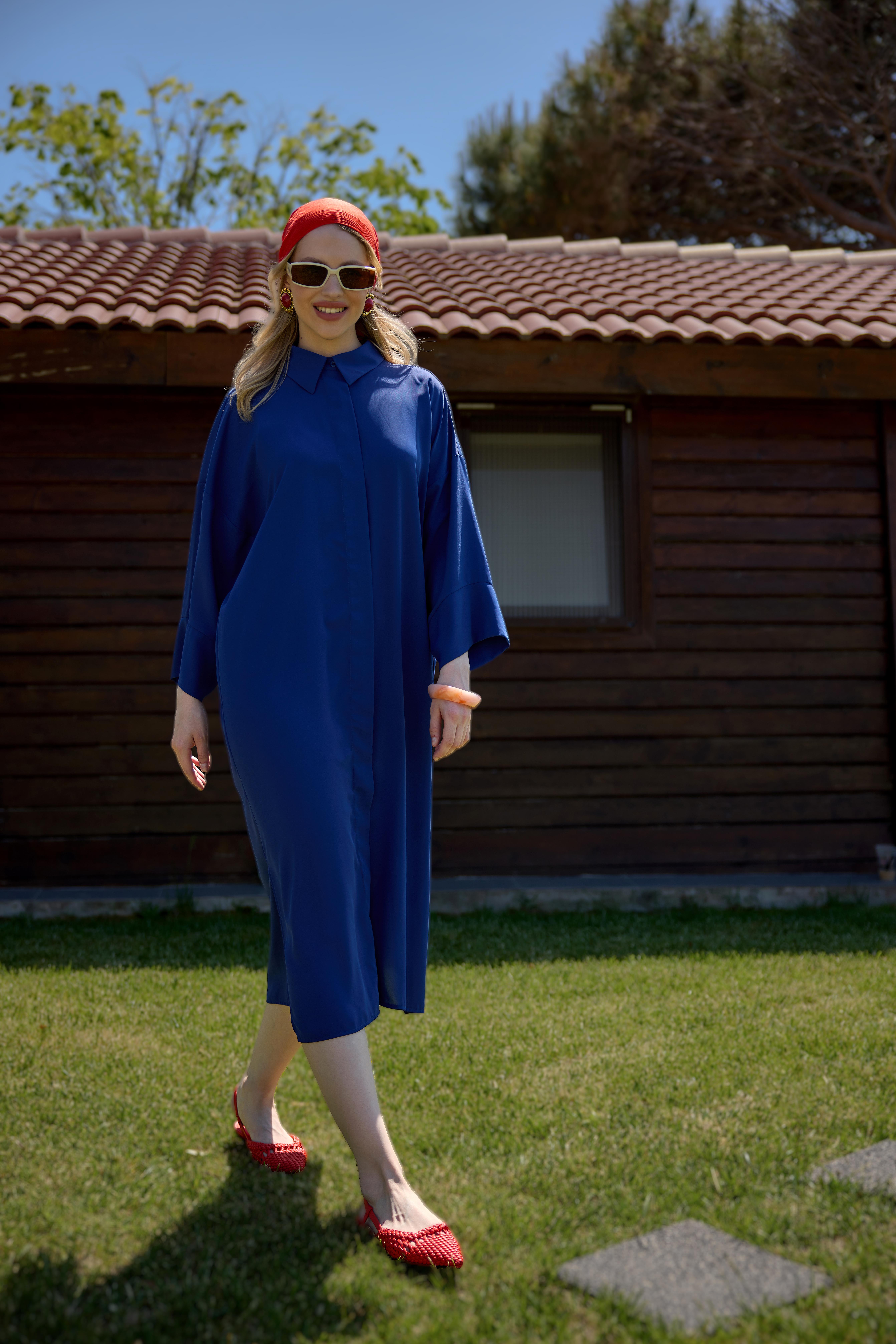 Lacivert Düşük Kol Oversize Tunik