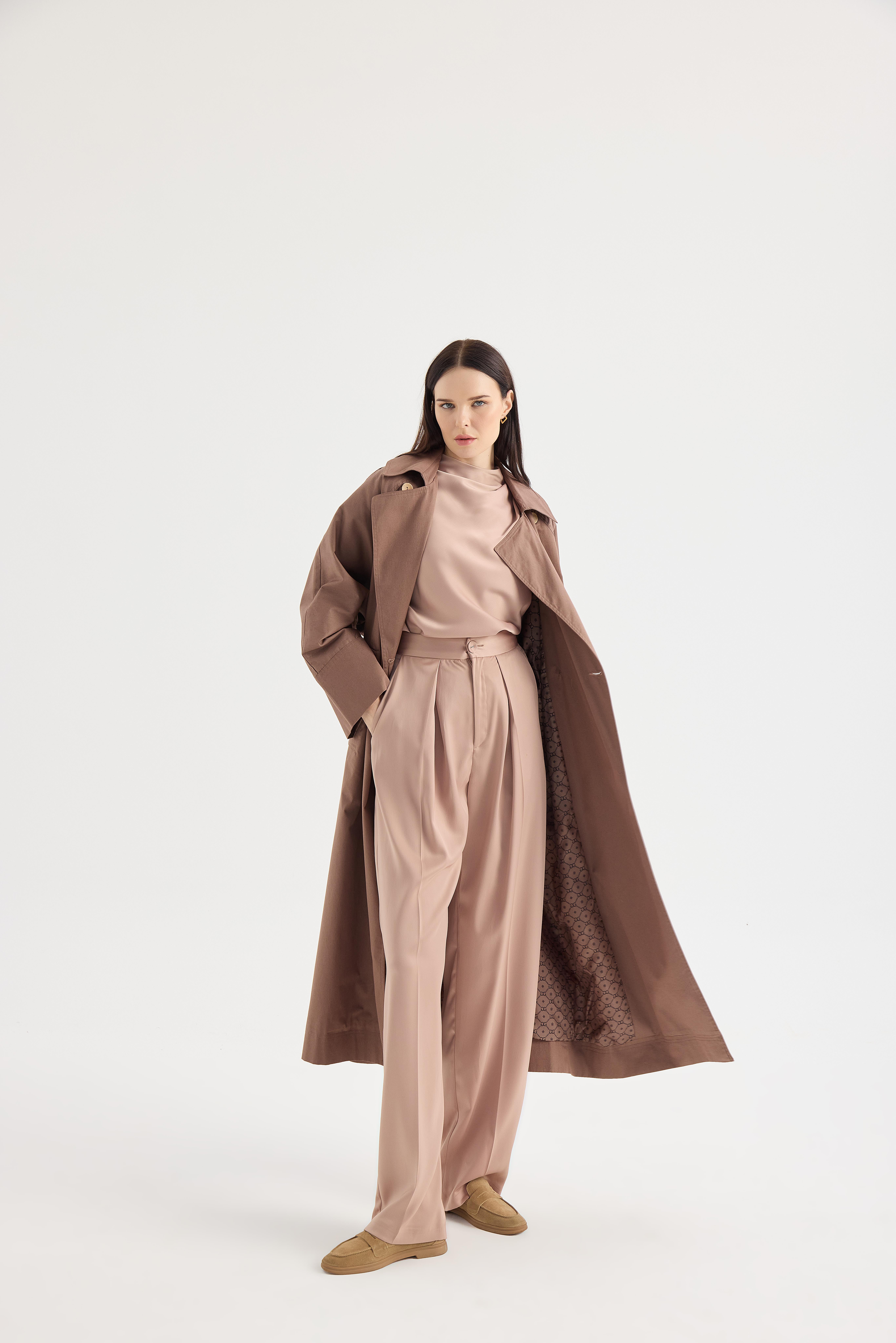 Kahverengi Reglan Kol Oversize Kadın Trençkot