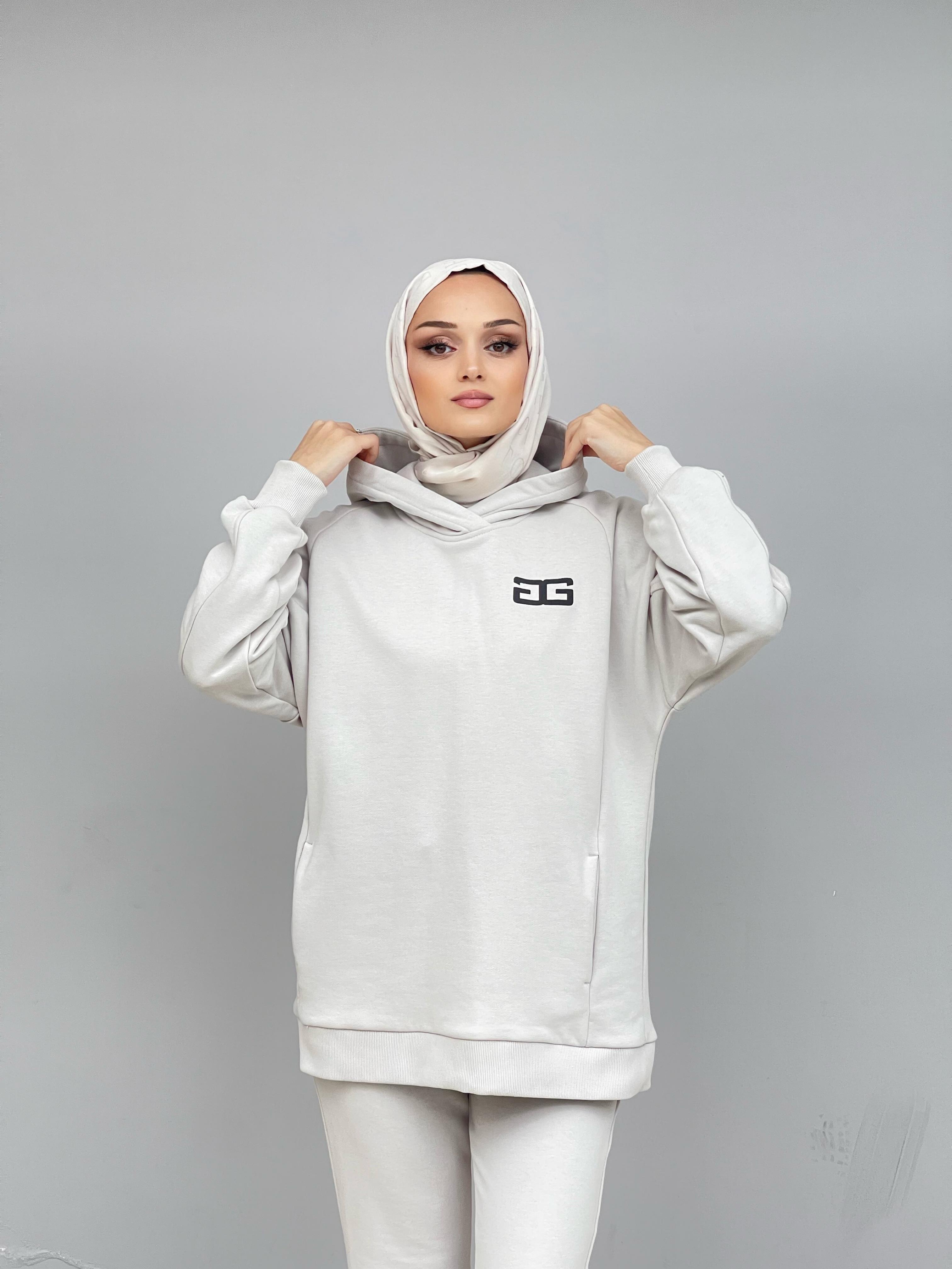 Taş Kapüşonlu Kesik Detaylı  Sweat