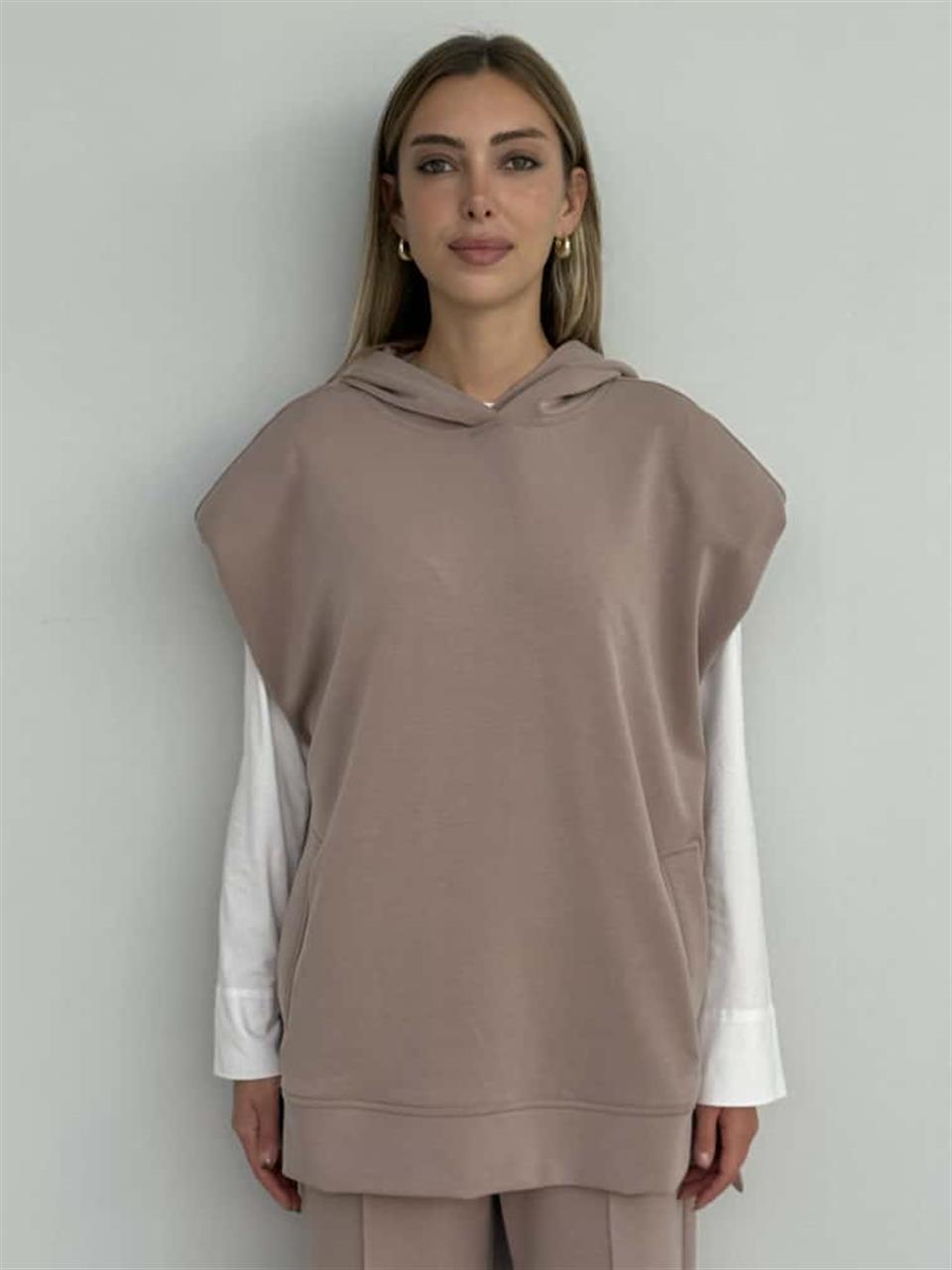 Vizon Kapüşonlu Sıfır Kol Sweat