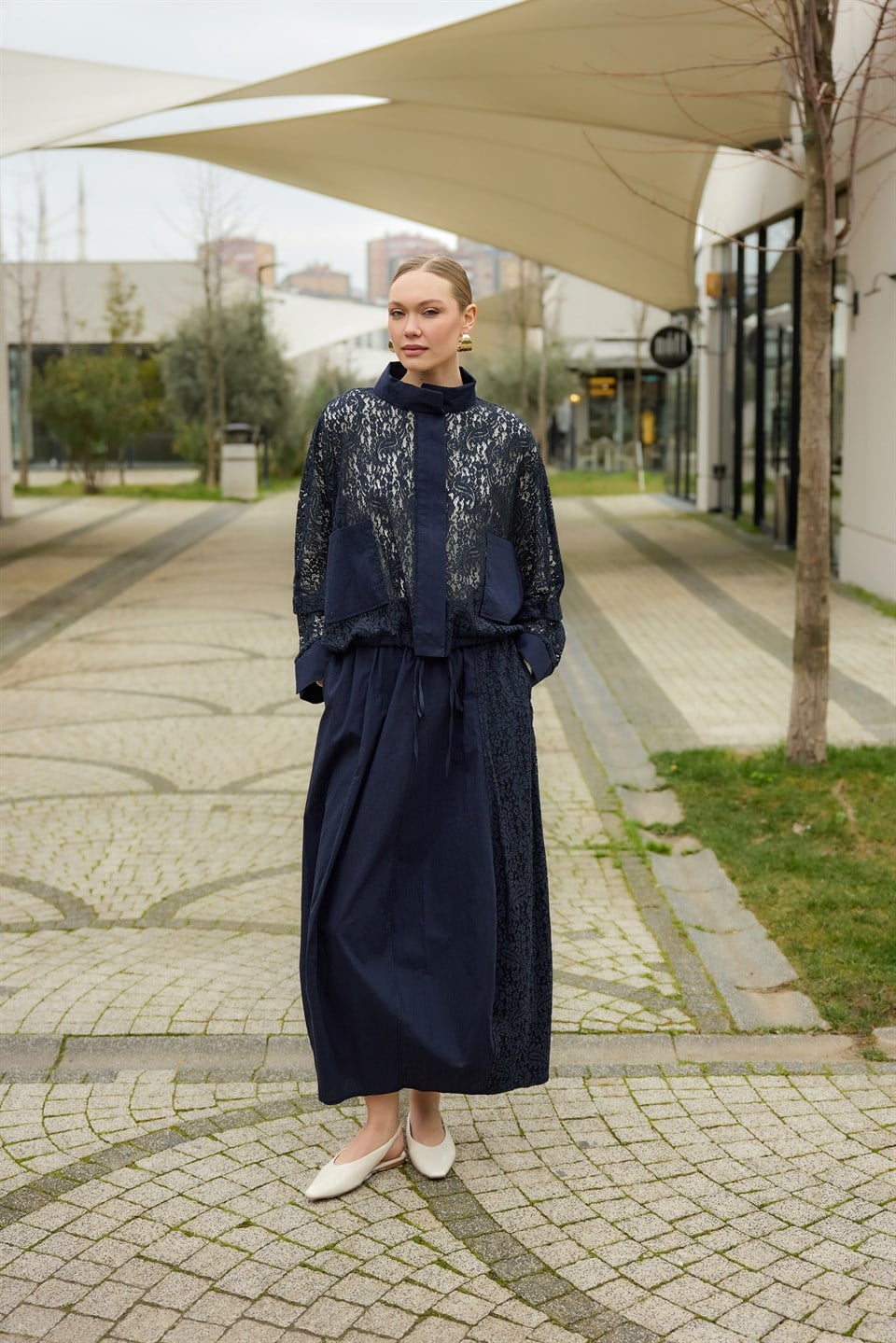 Lacivert Dantelli Etek Takım