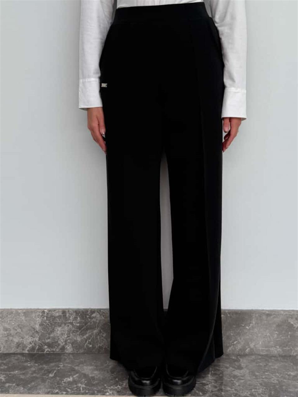 Siyah Bol Paça Örme Pantolon