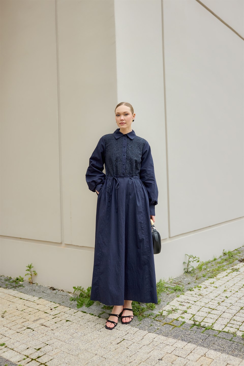 Lacivert Dantel Elbise