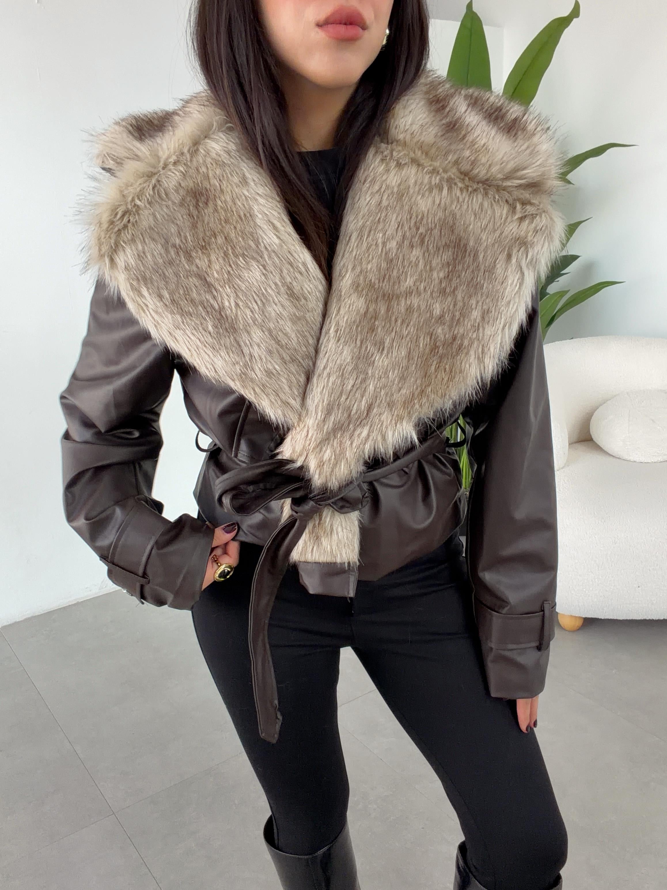 Acı Kahve Kürklü Deri Ceket