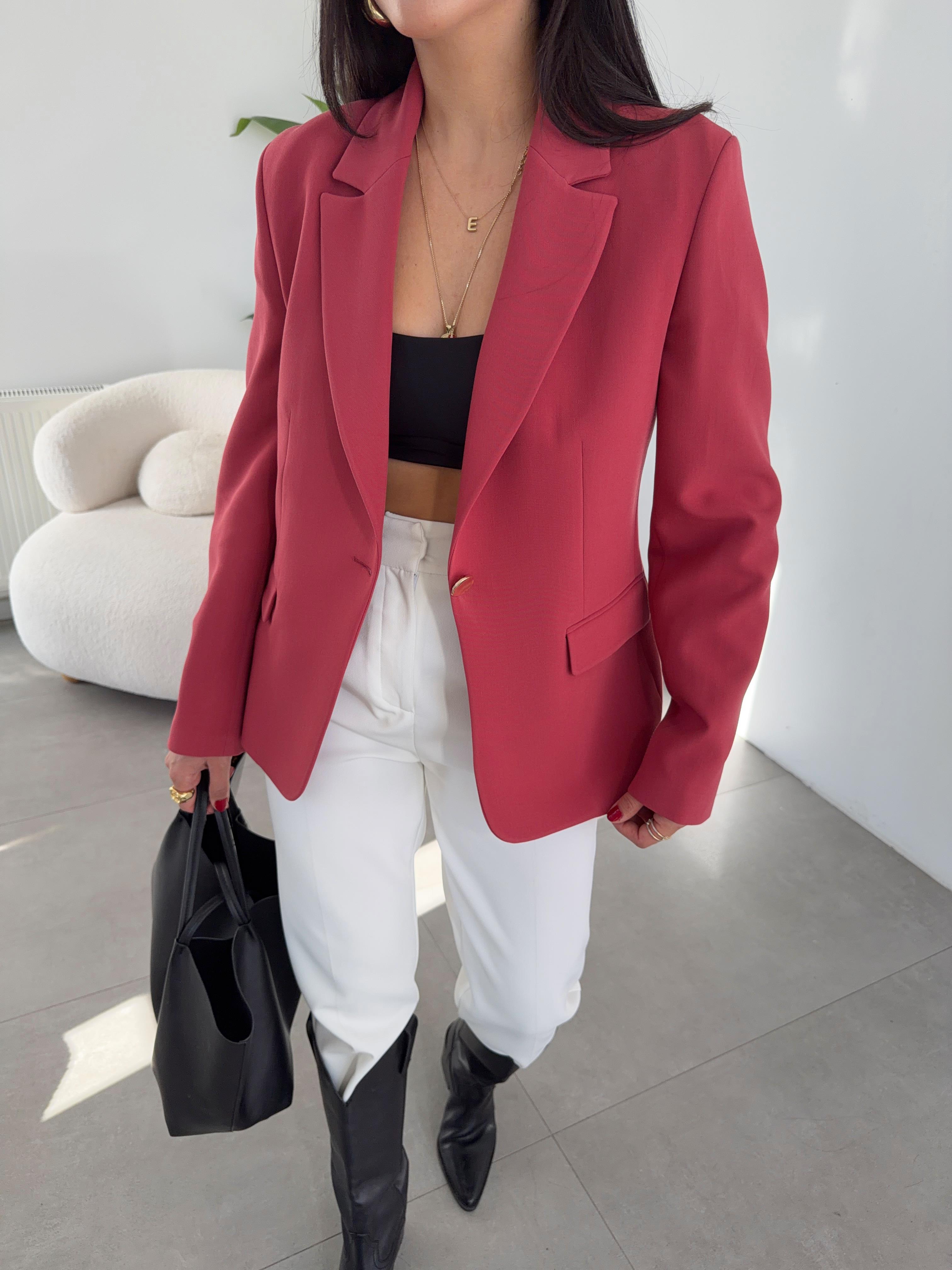 Açık Bordo Vücuda Oturan Blazer