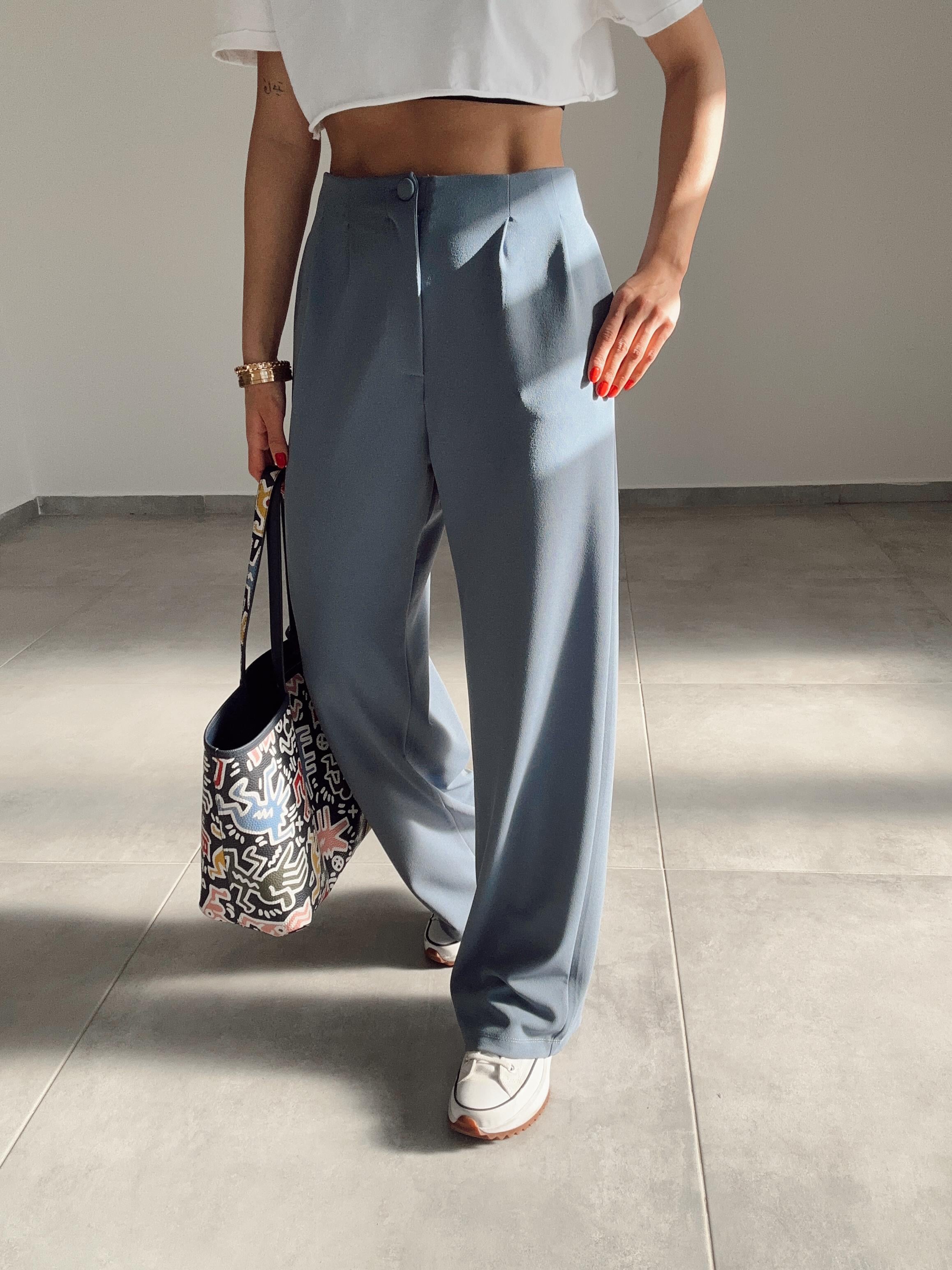 Açık Mavi  Extra Esnek Kumaş Palazzo Pantolon