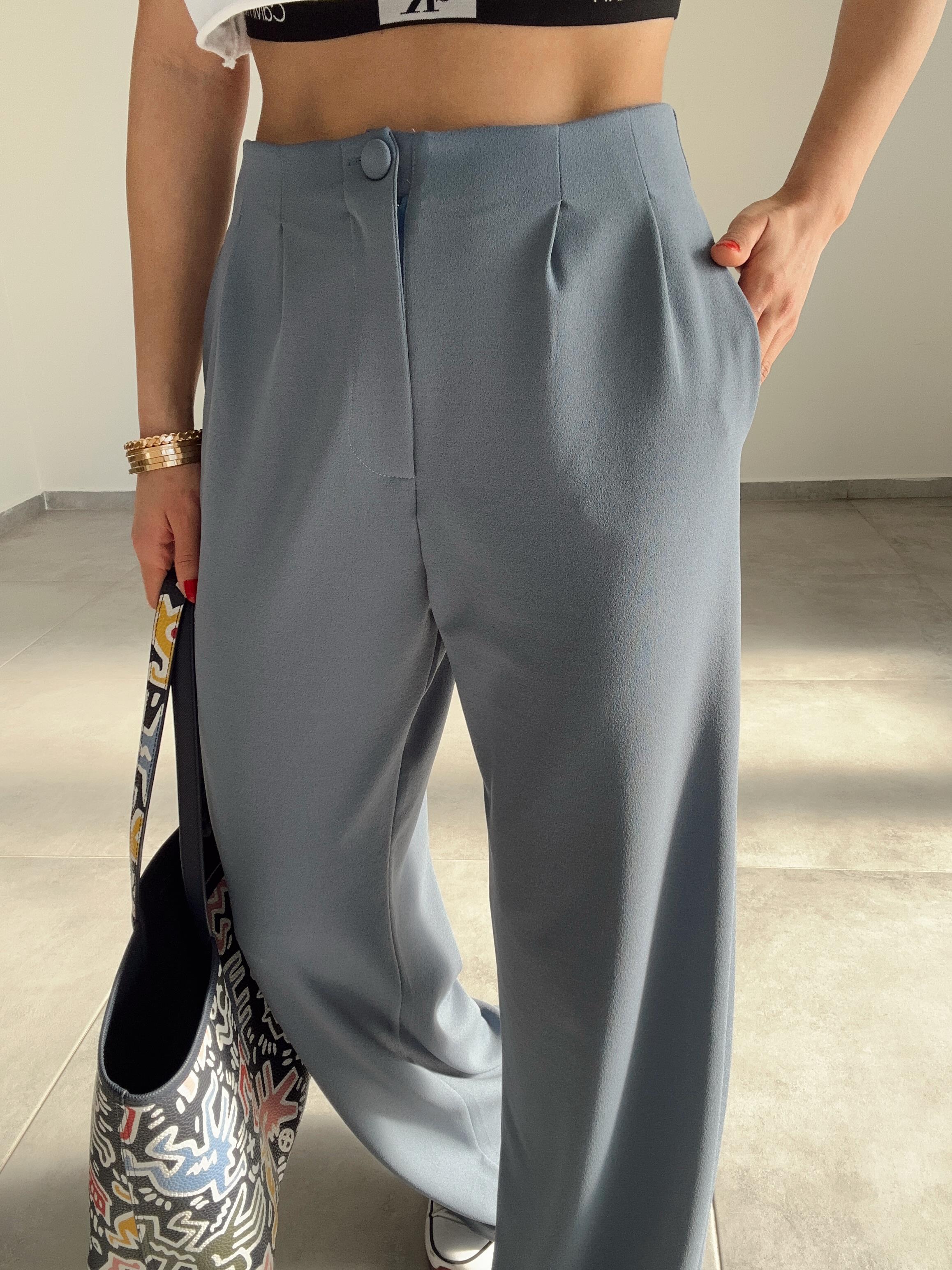 Açık Mavi  Extra Esnek Kumaş Palazzo Pantolon