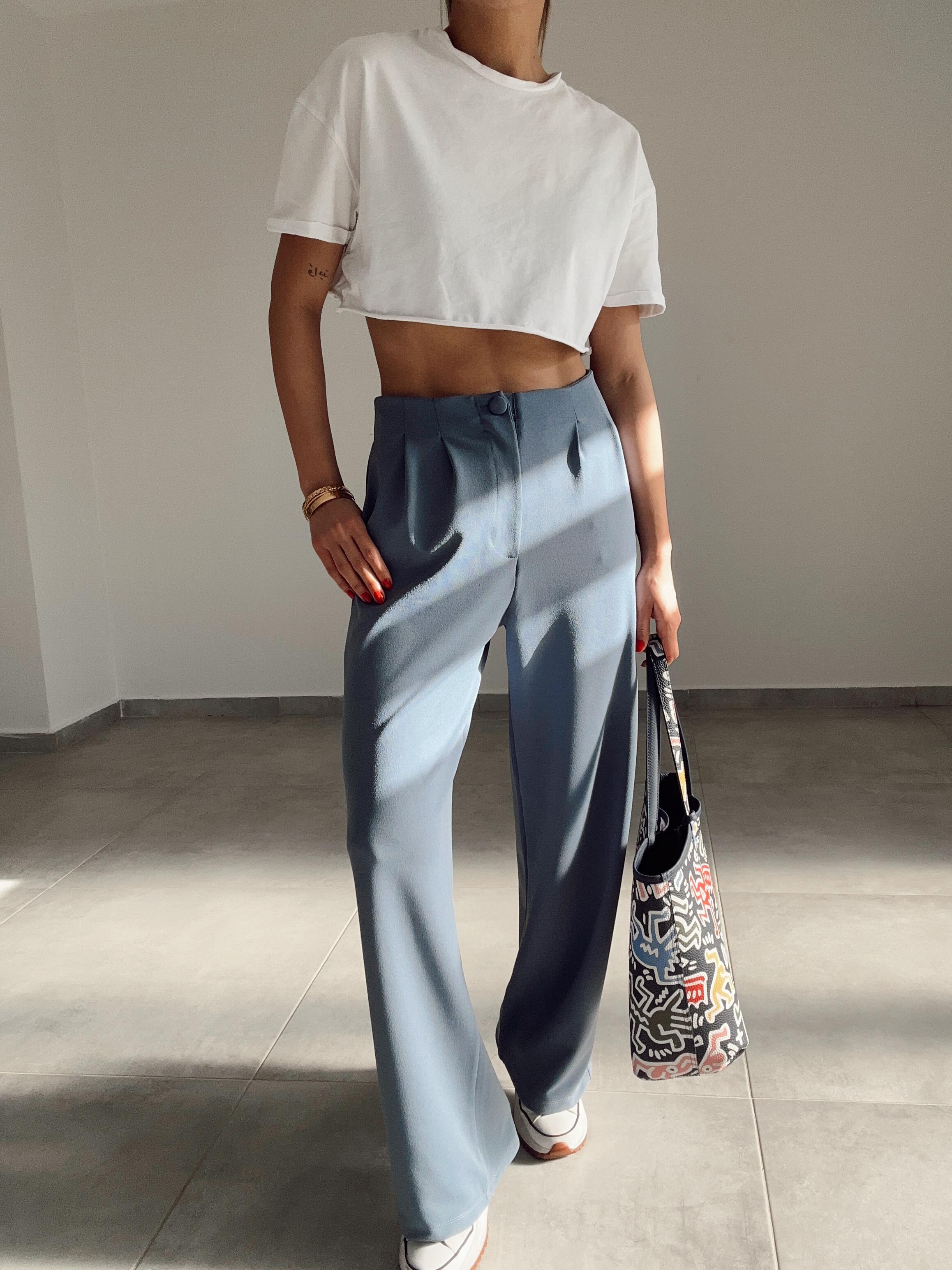 Açık Mavi  Extra Esnek Kumaş Palazzo Pantolon