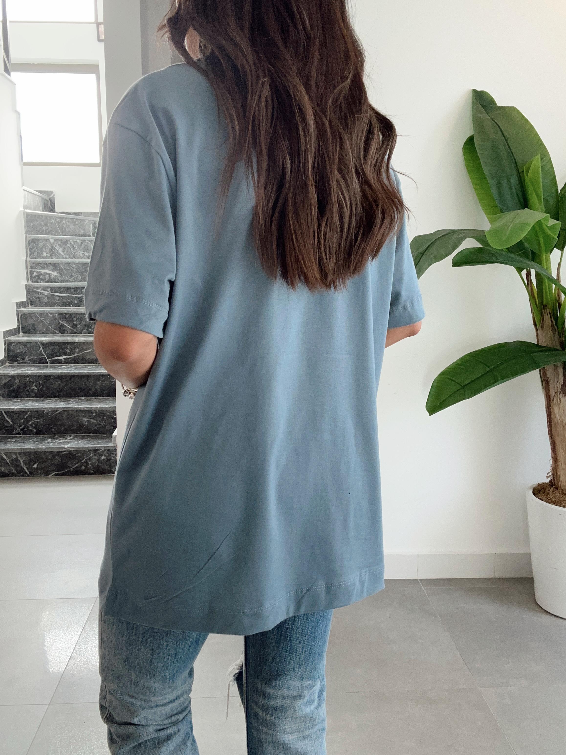Açık Mavi V Yaka Oversize Tshirt