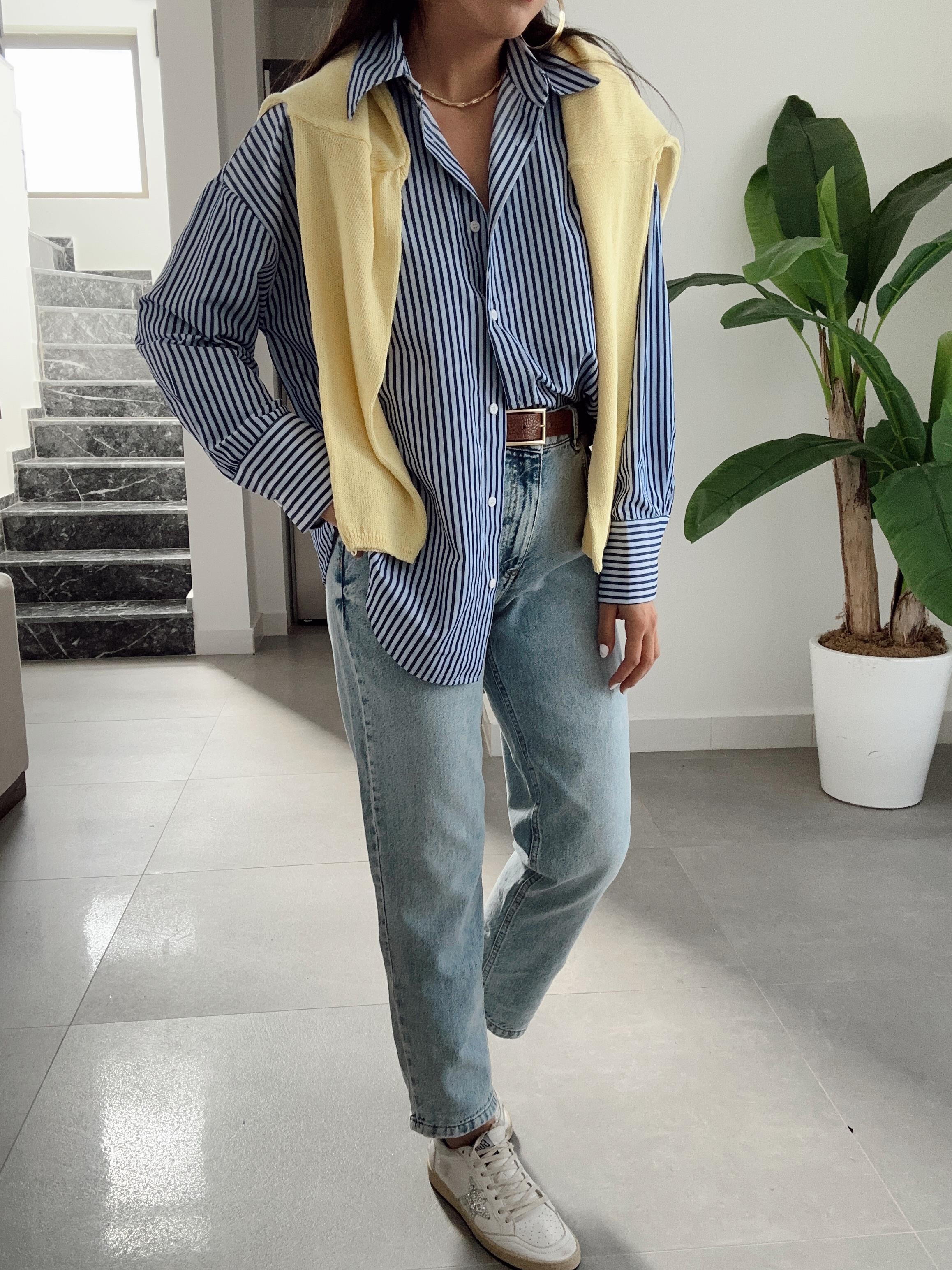 Açık Mavi Yüksek Bel Mom Fit Pantolon