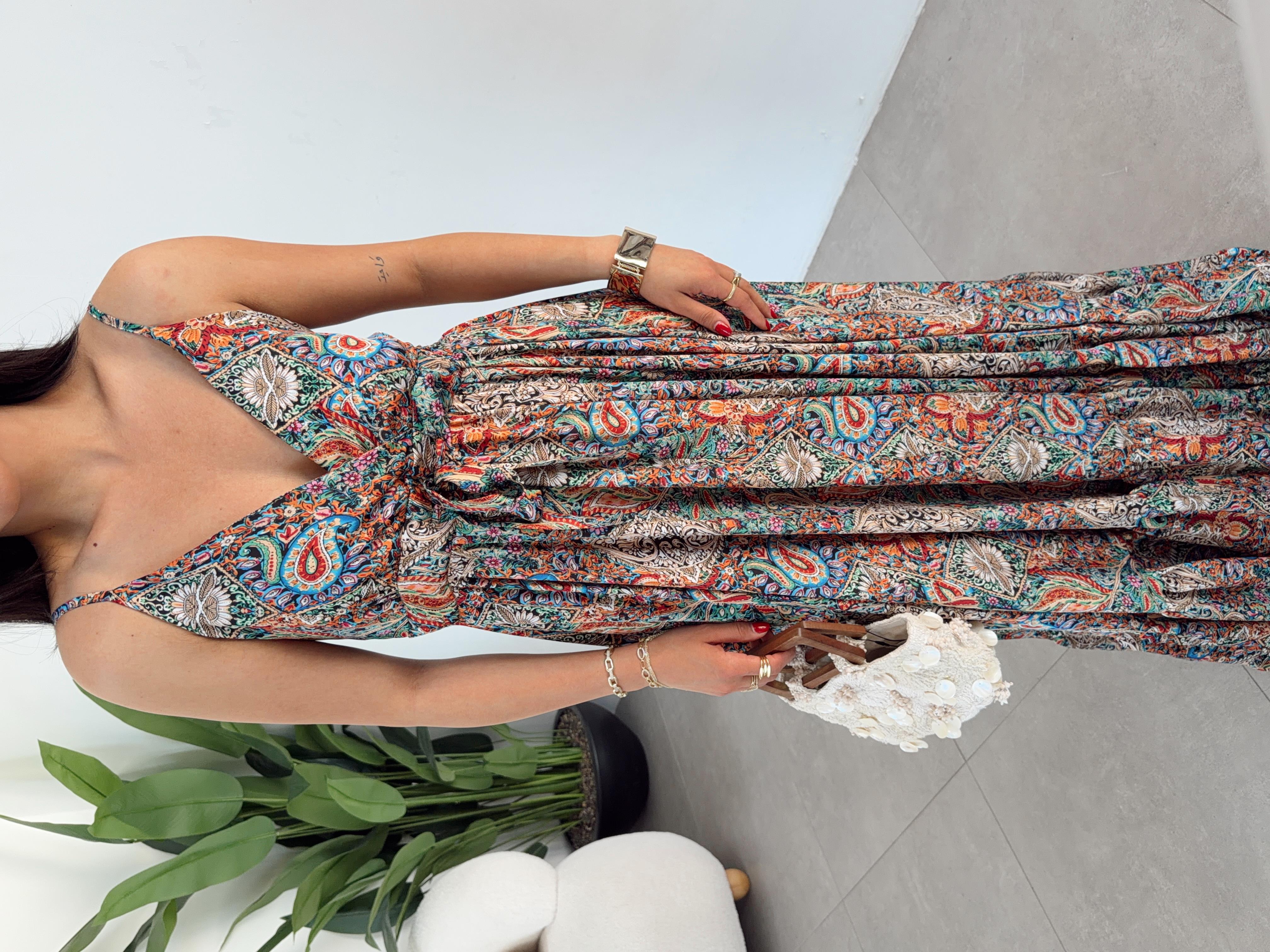 Alora Renkli Maxi Elbise