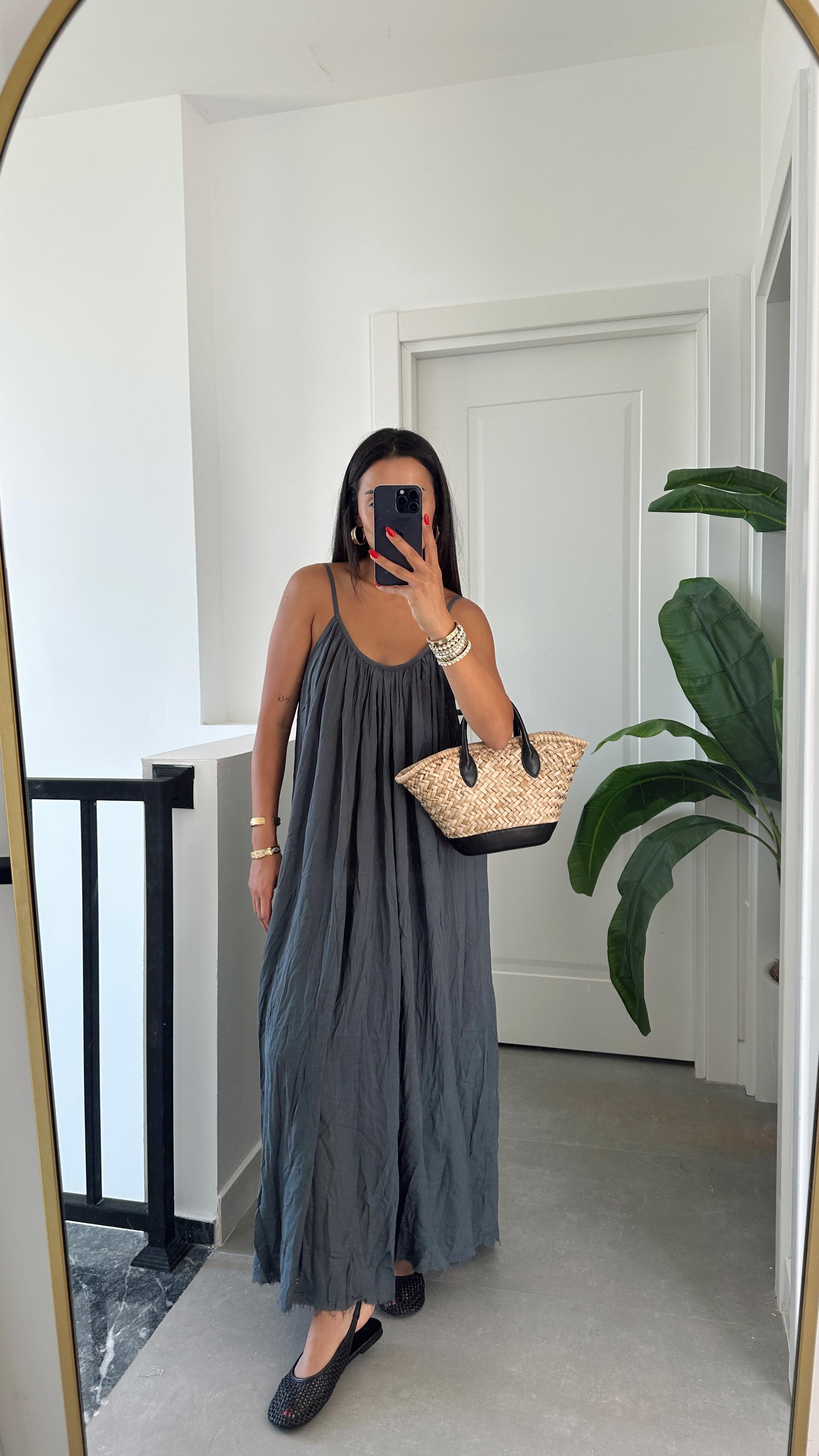 Antrasit Askılı Elbise