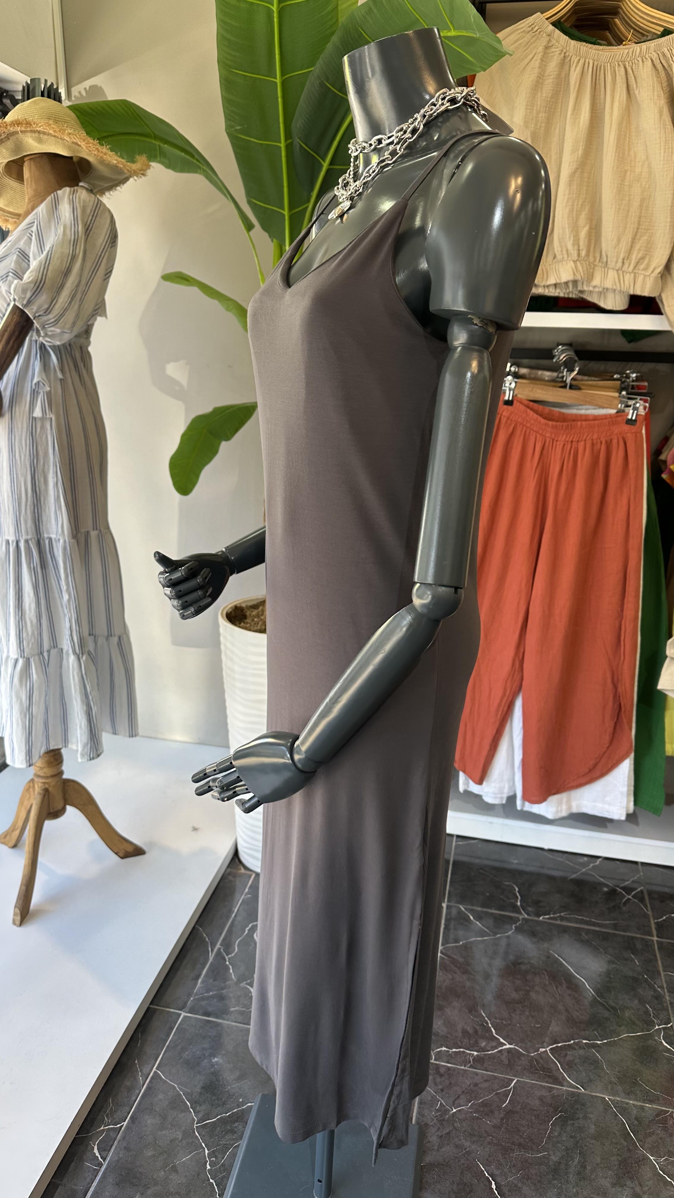 Antrasit Askılı Modal Kumaş Elbise