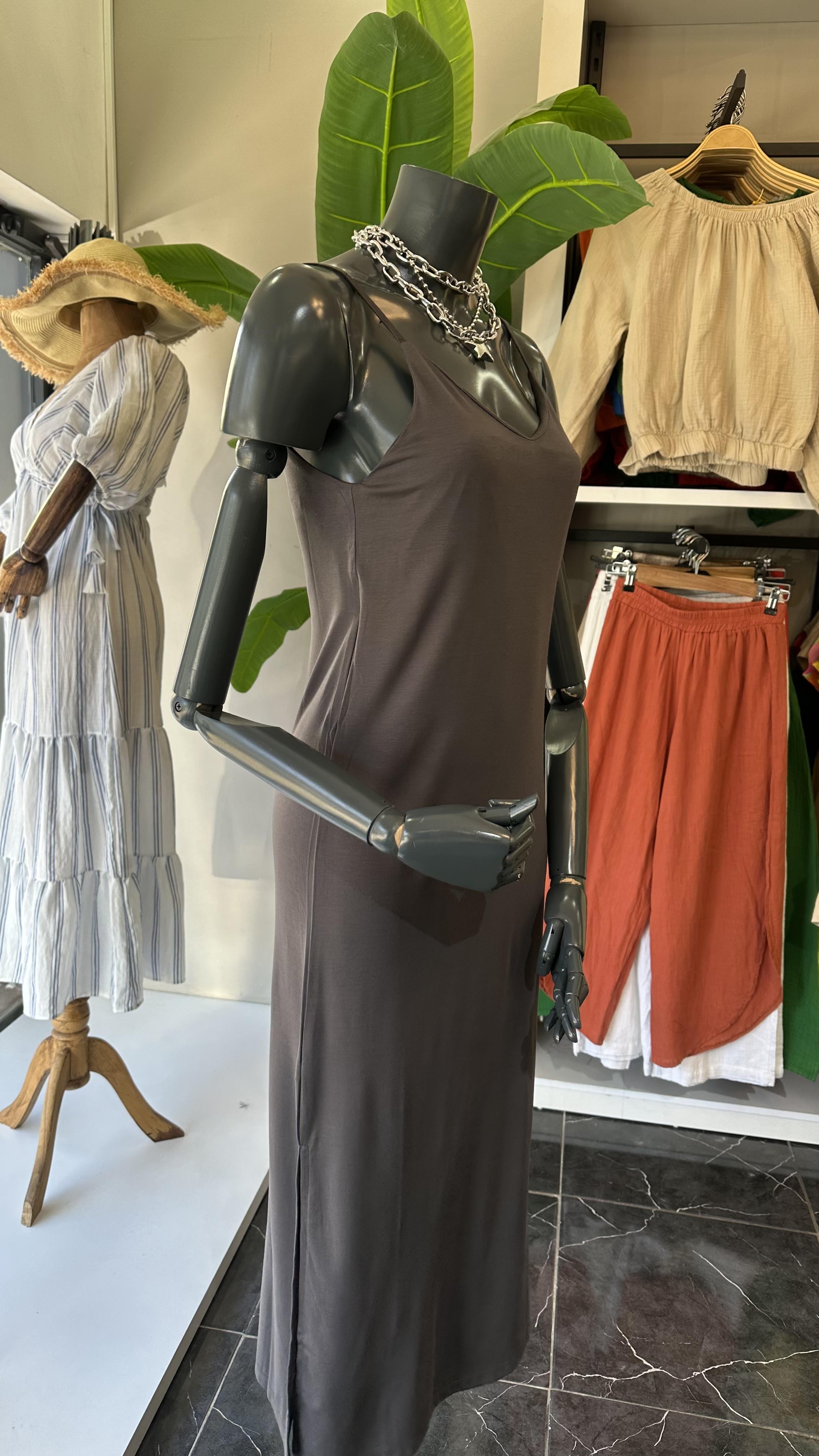 Antrasit Askılı Modal Kumaş Elbise