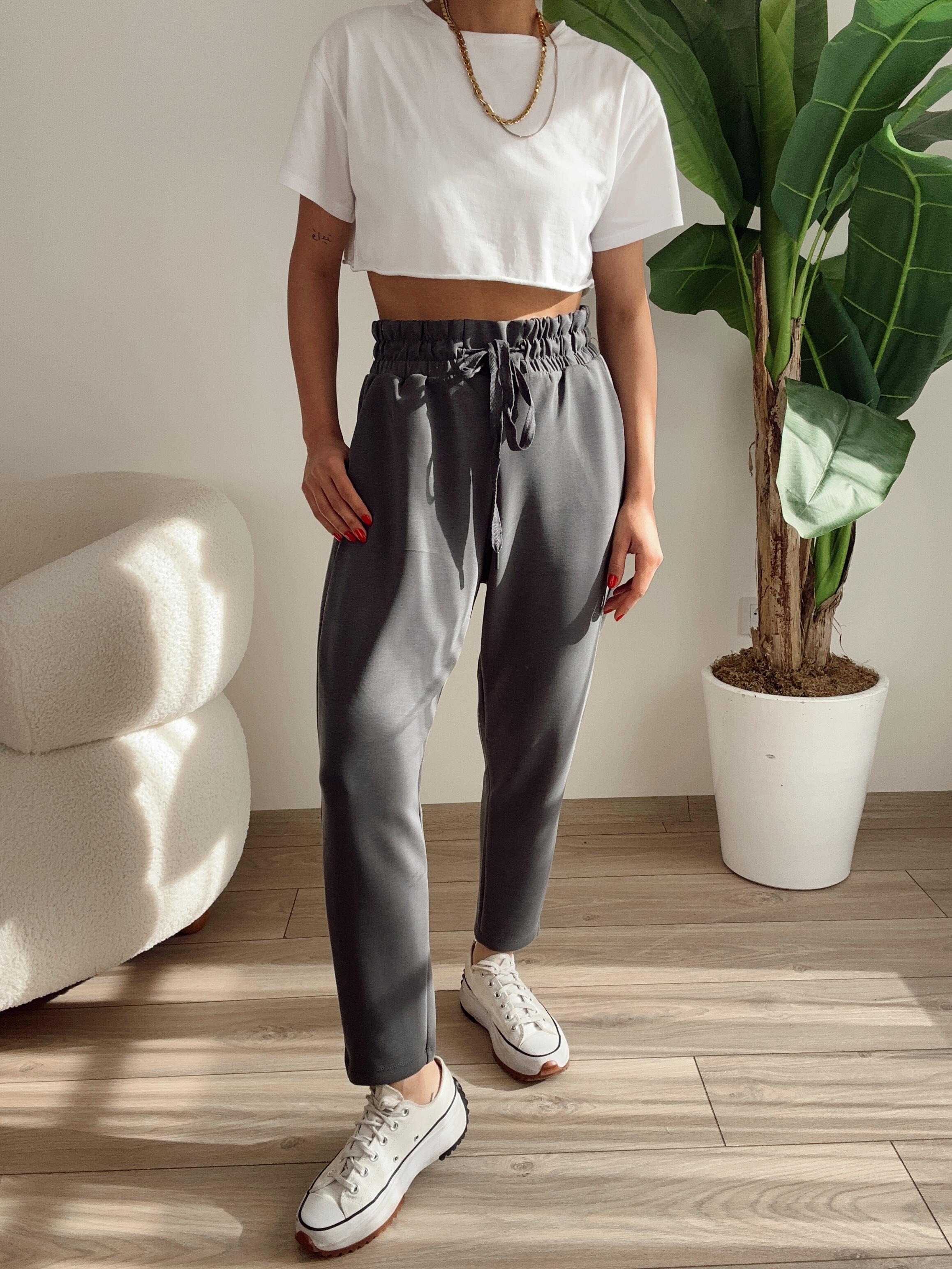 Antrasit Beli Lastikli Eşofman