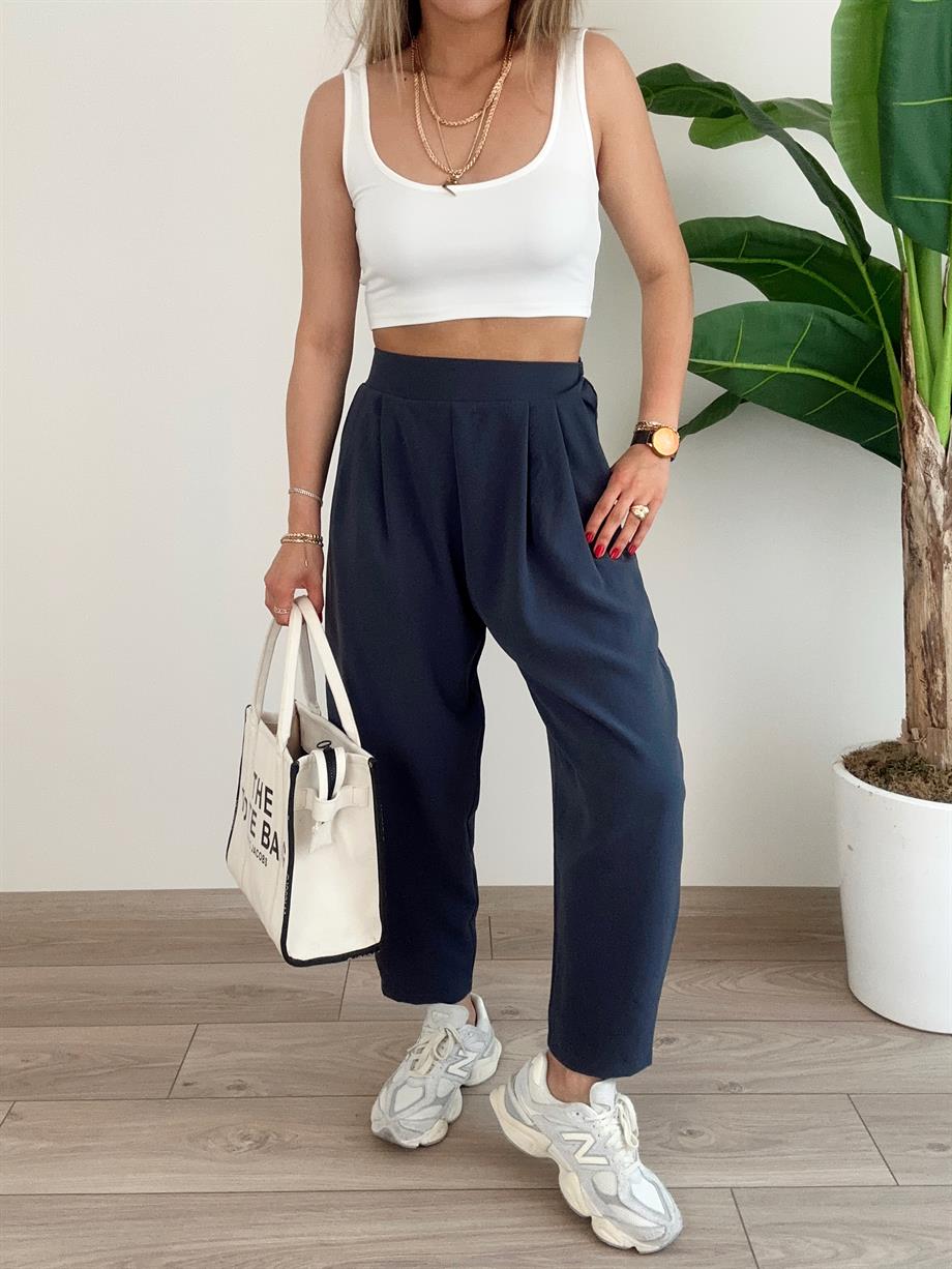 Antrasit Bombeli Yandan Fermuarlı Pantolon