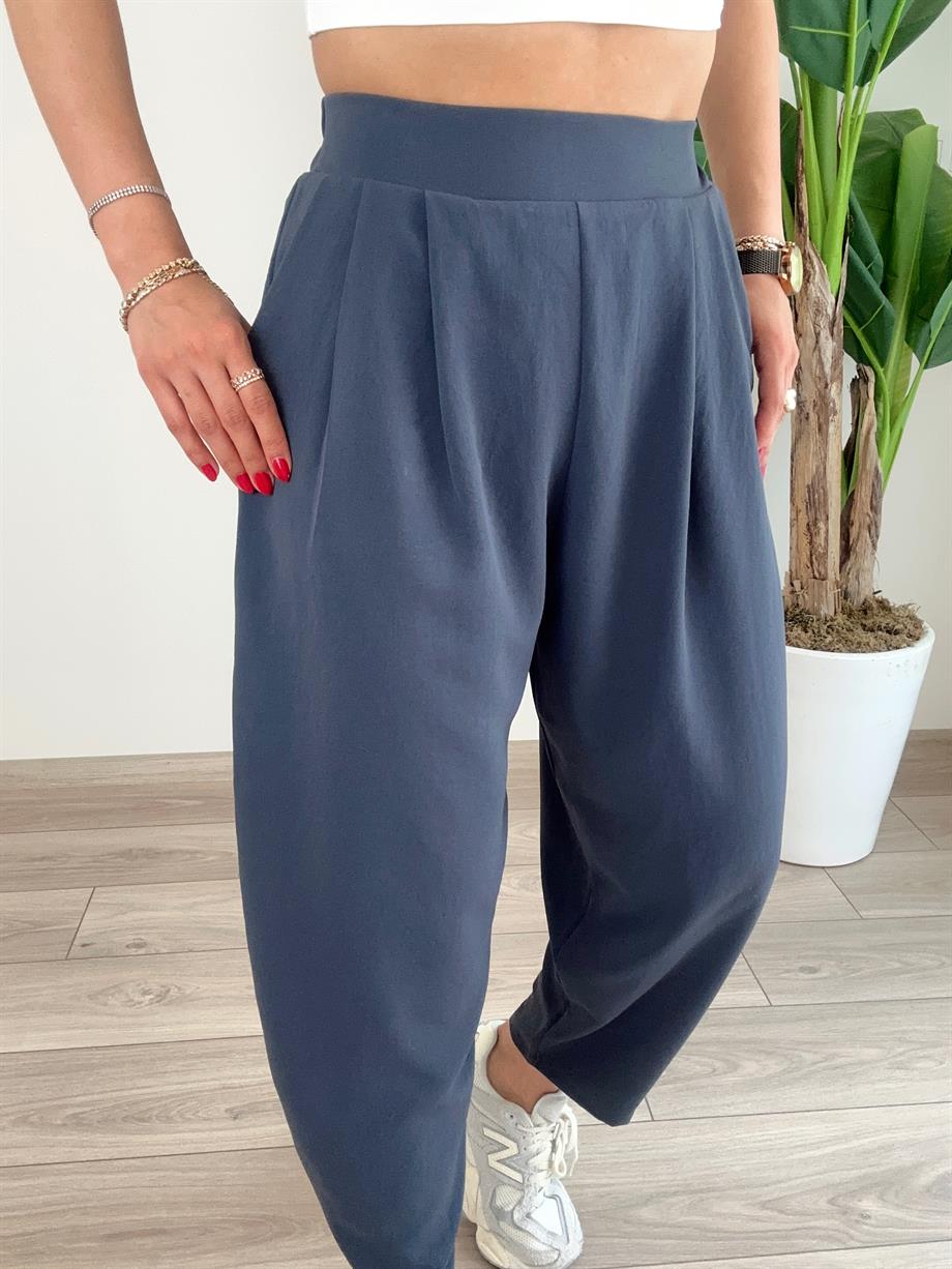 Antrasit Bombeli Yandan Fermuarlı Pantolon