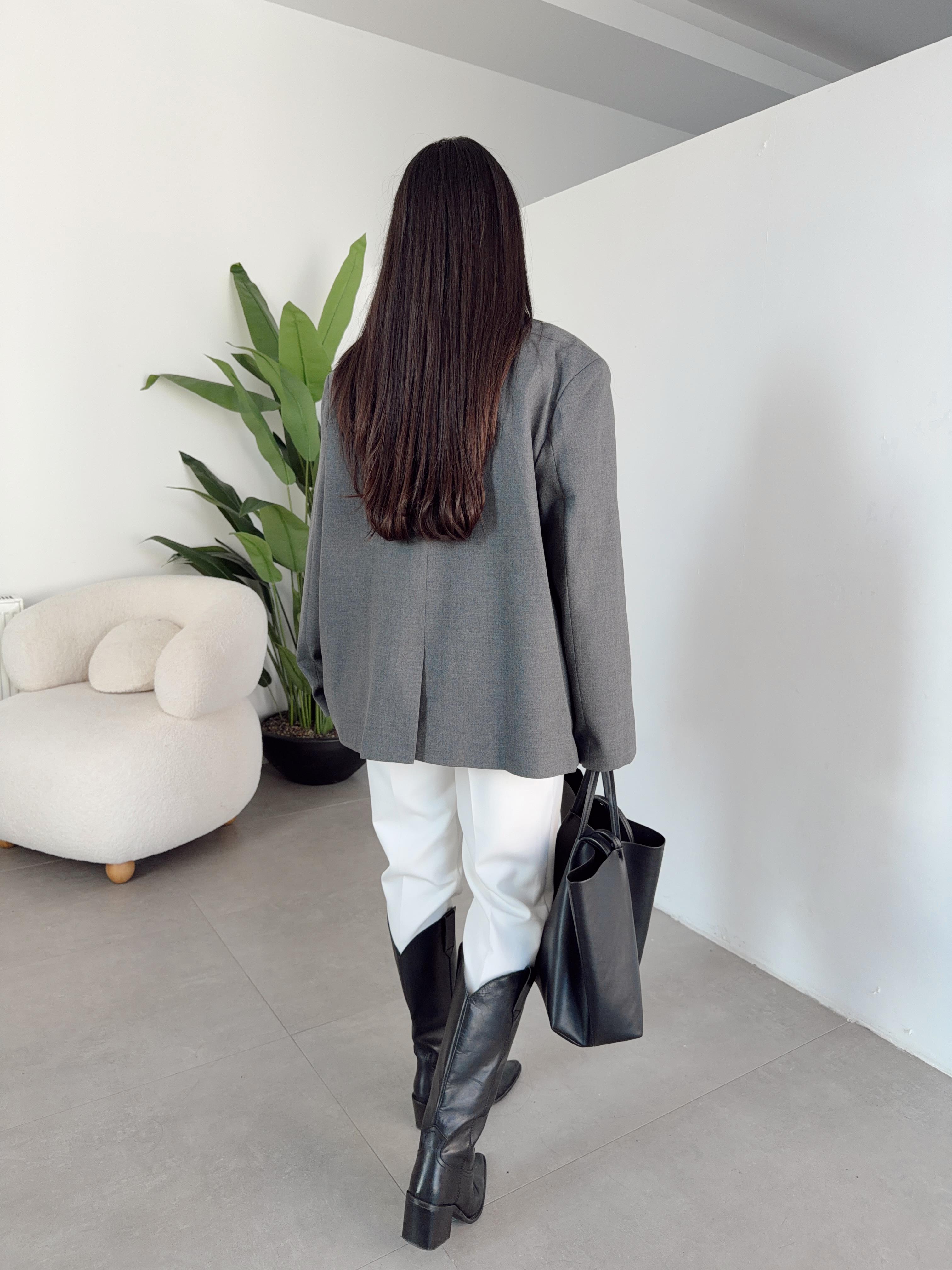 Antrasit Çift Düğmeli Poliviskon Ceket