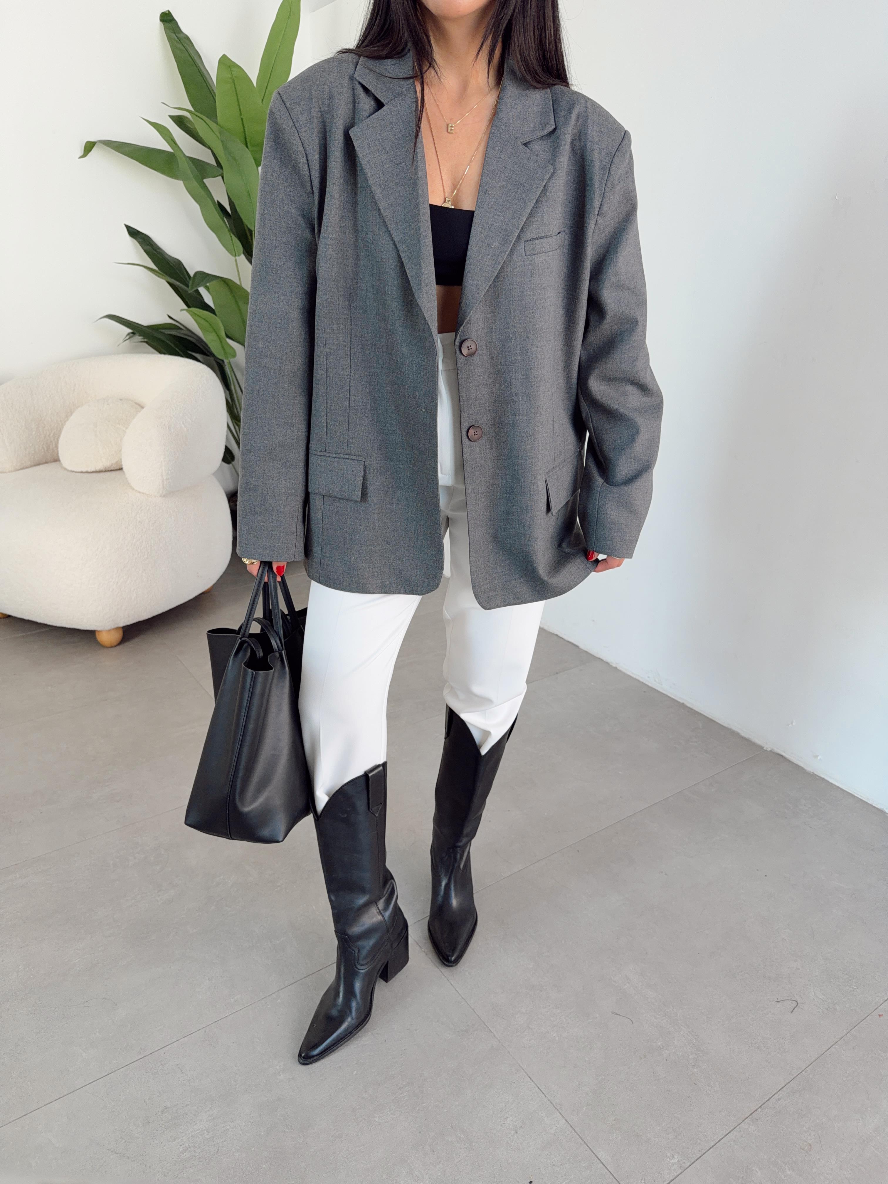 Antrasit Çift Düğmeli Poliviskon Ceket