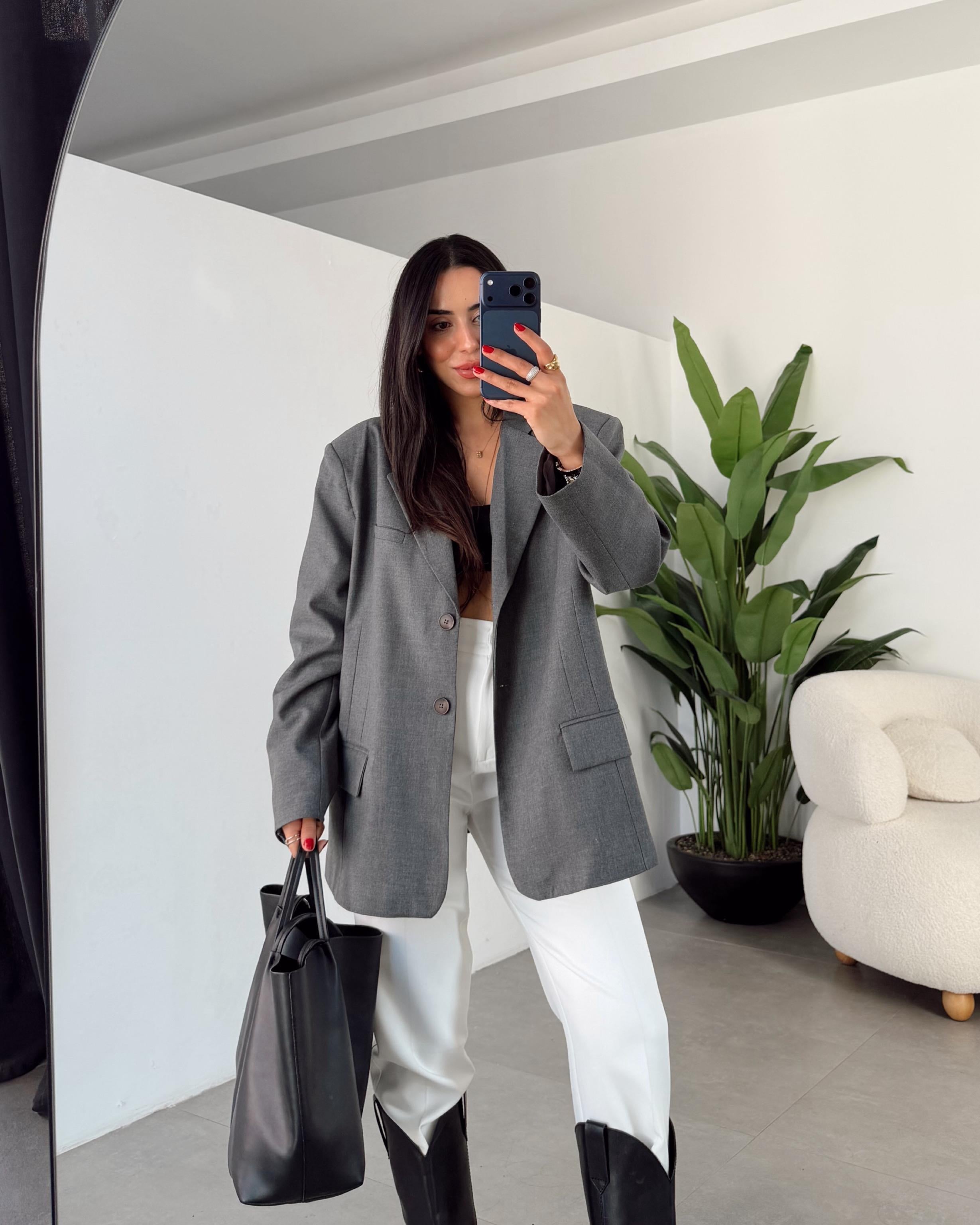 Antrasit Çift Düğmeli Poliviskon Ceket