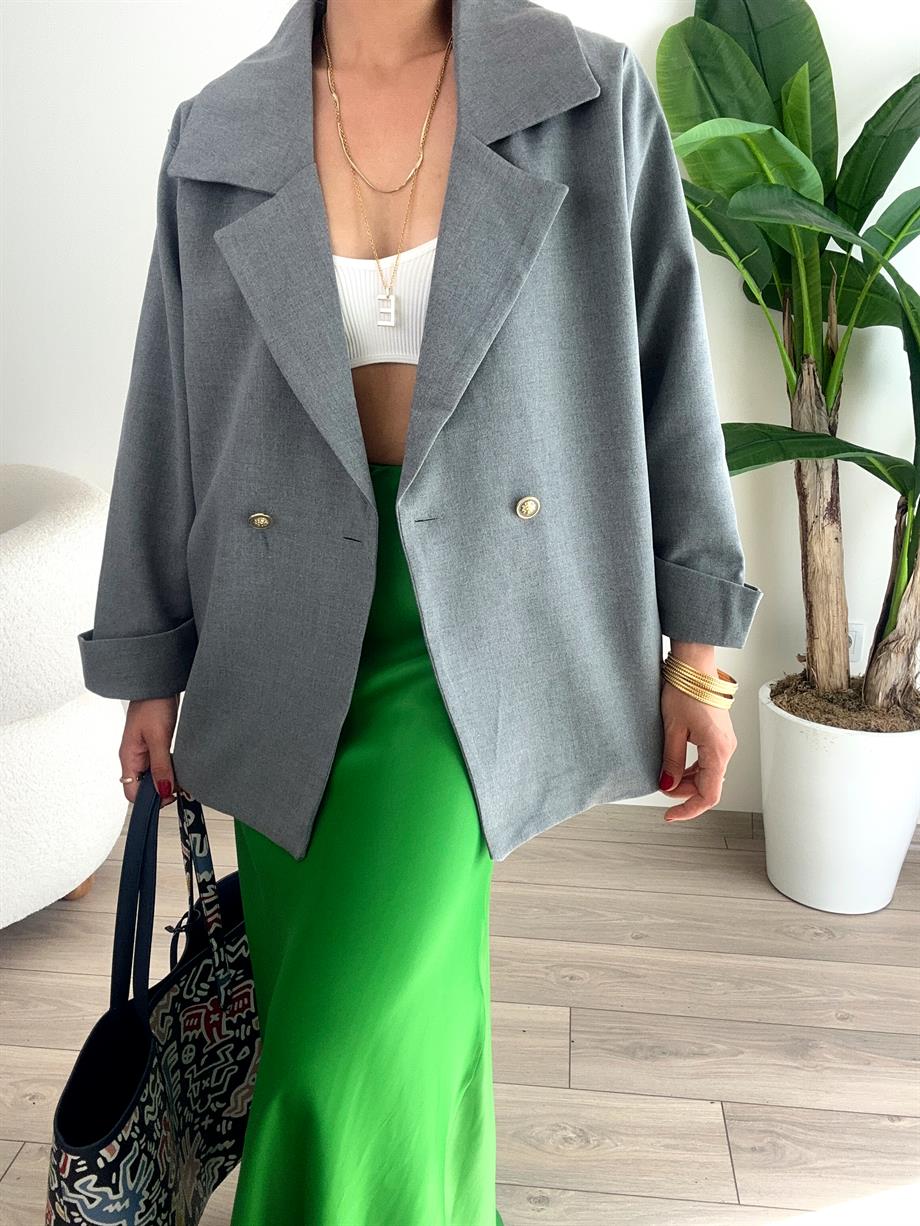 Antrasit Gold Düğme Detayllı Blazer Ceket