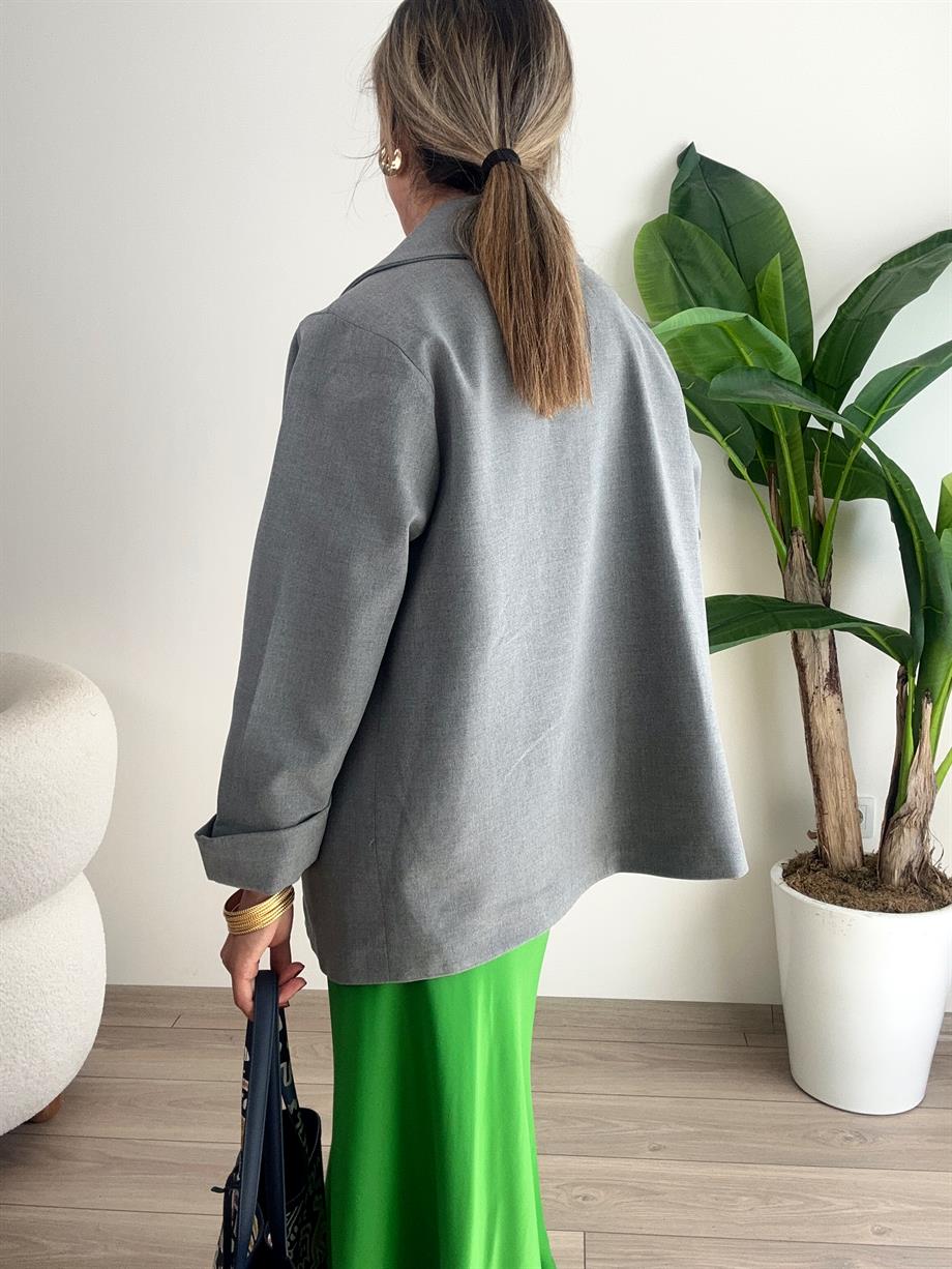 Antrasit Gold Düğme Detayllı Blazer Ceket