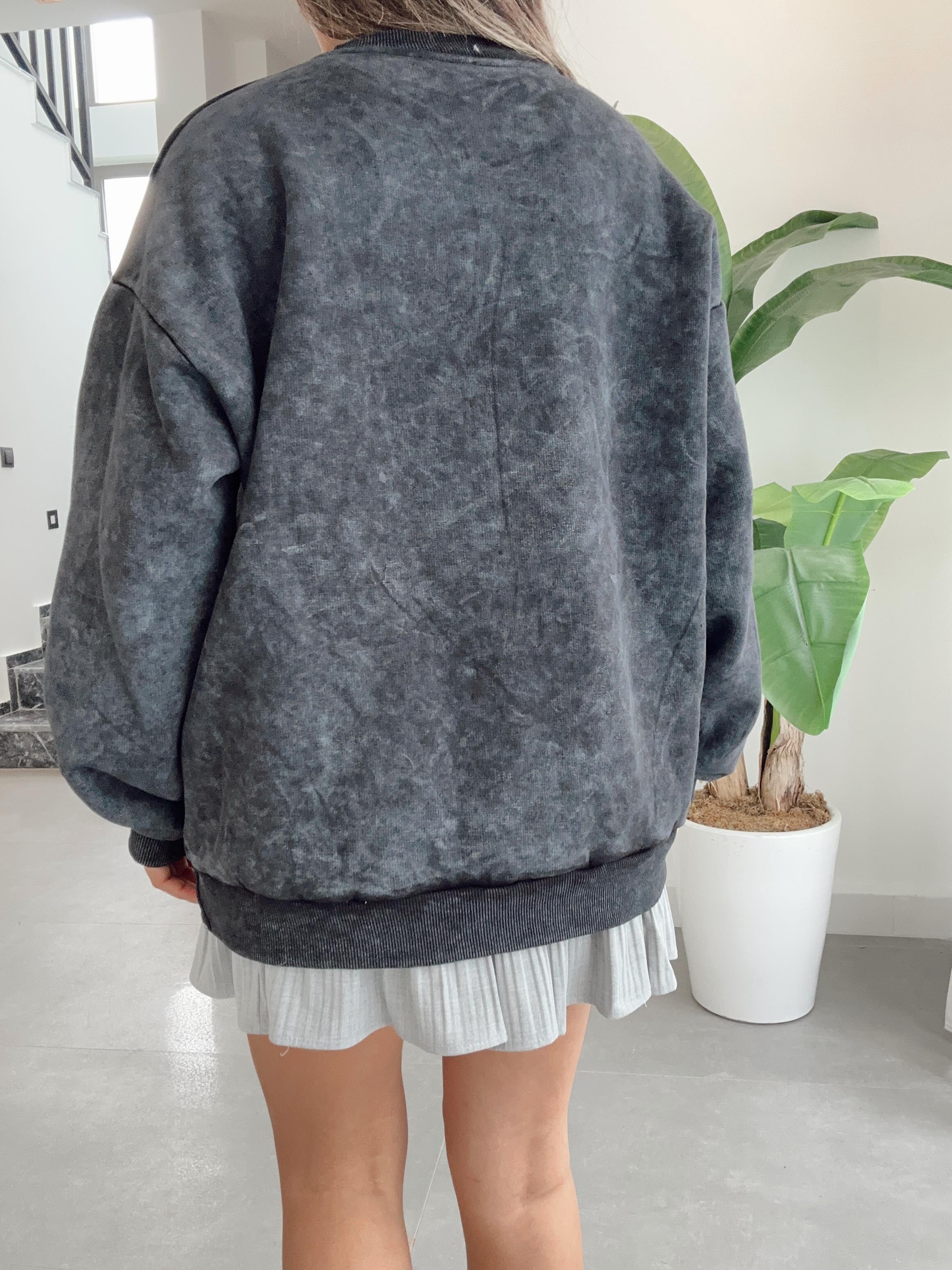 Antrasit Gri Varak Baskı Sweat