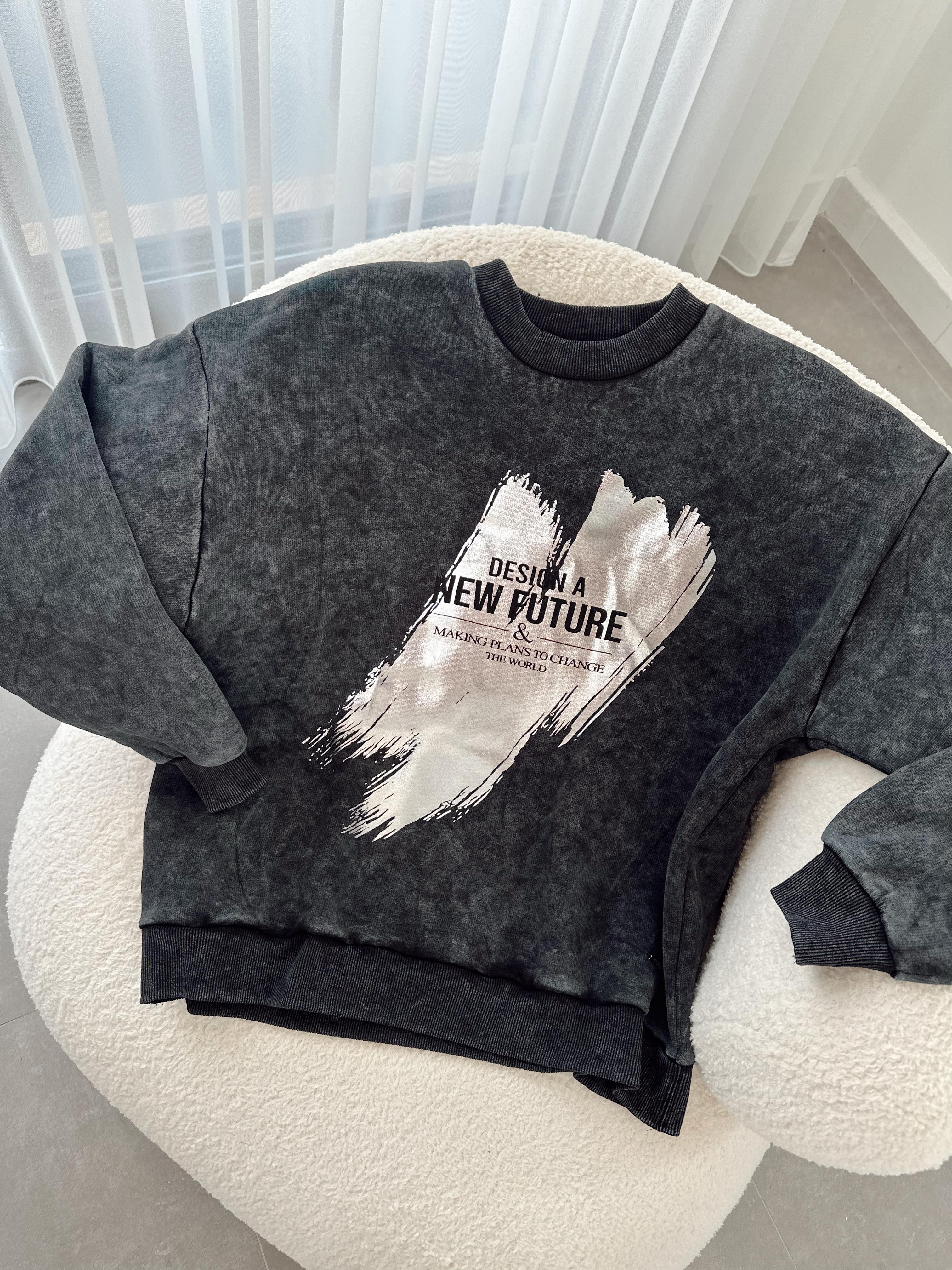 Antrasit Gri Varak Baskı Sweat