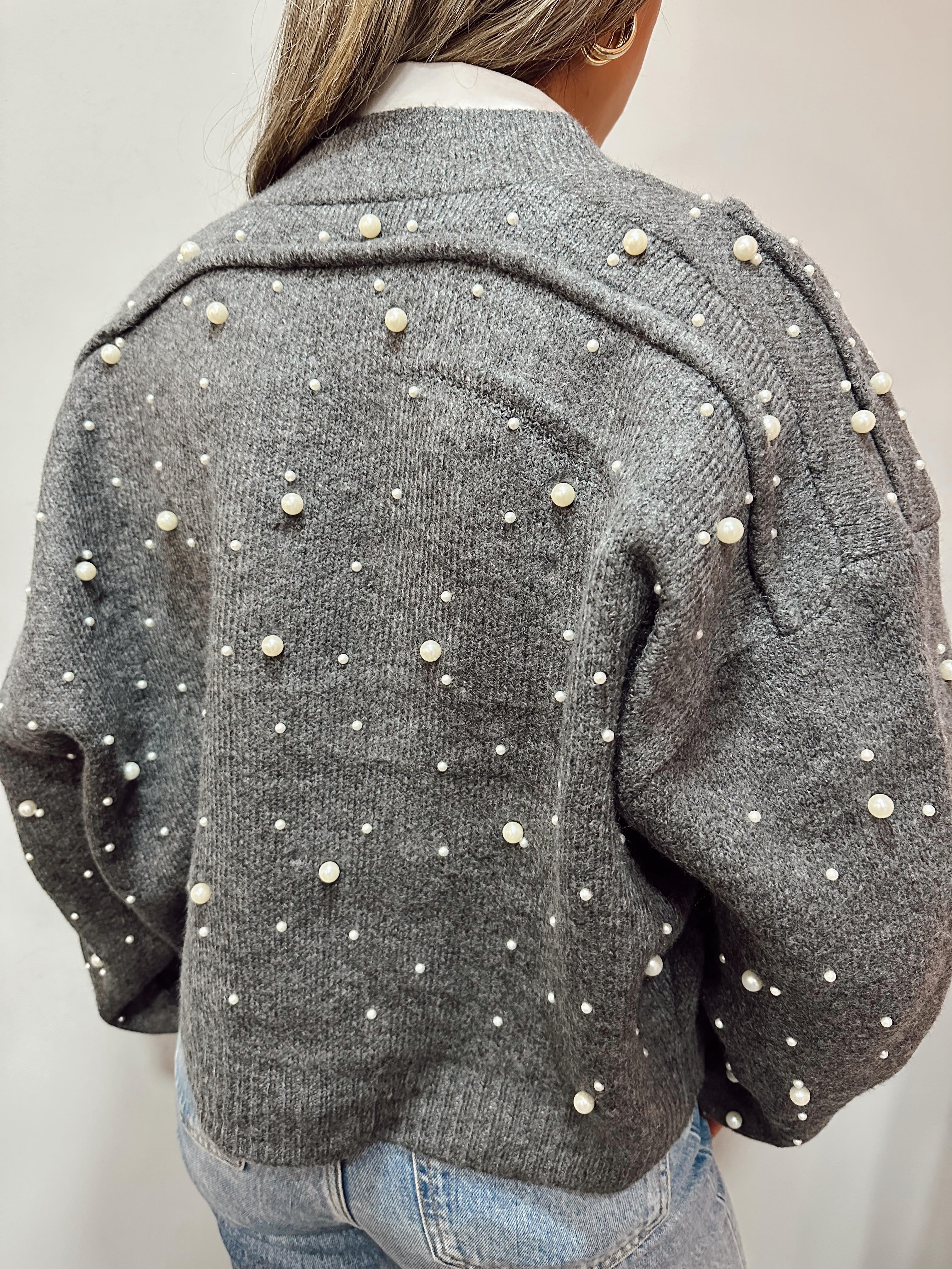 Antrasit İncili Triko Hırka