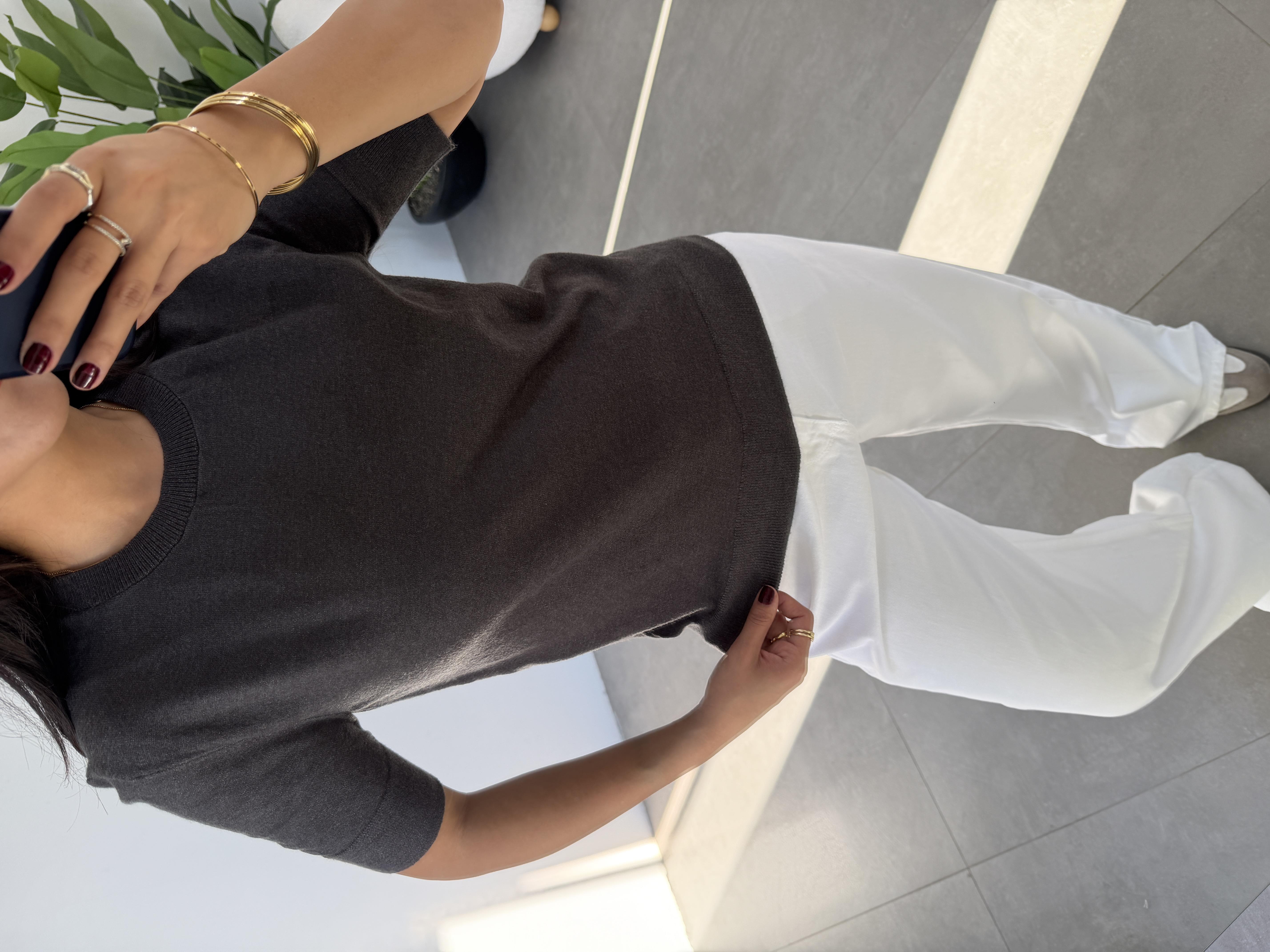 Antrasit Kısa Kollu Triko Kazak