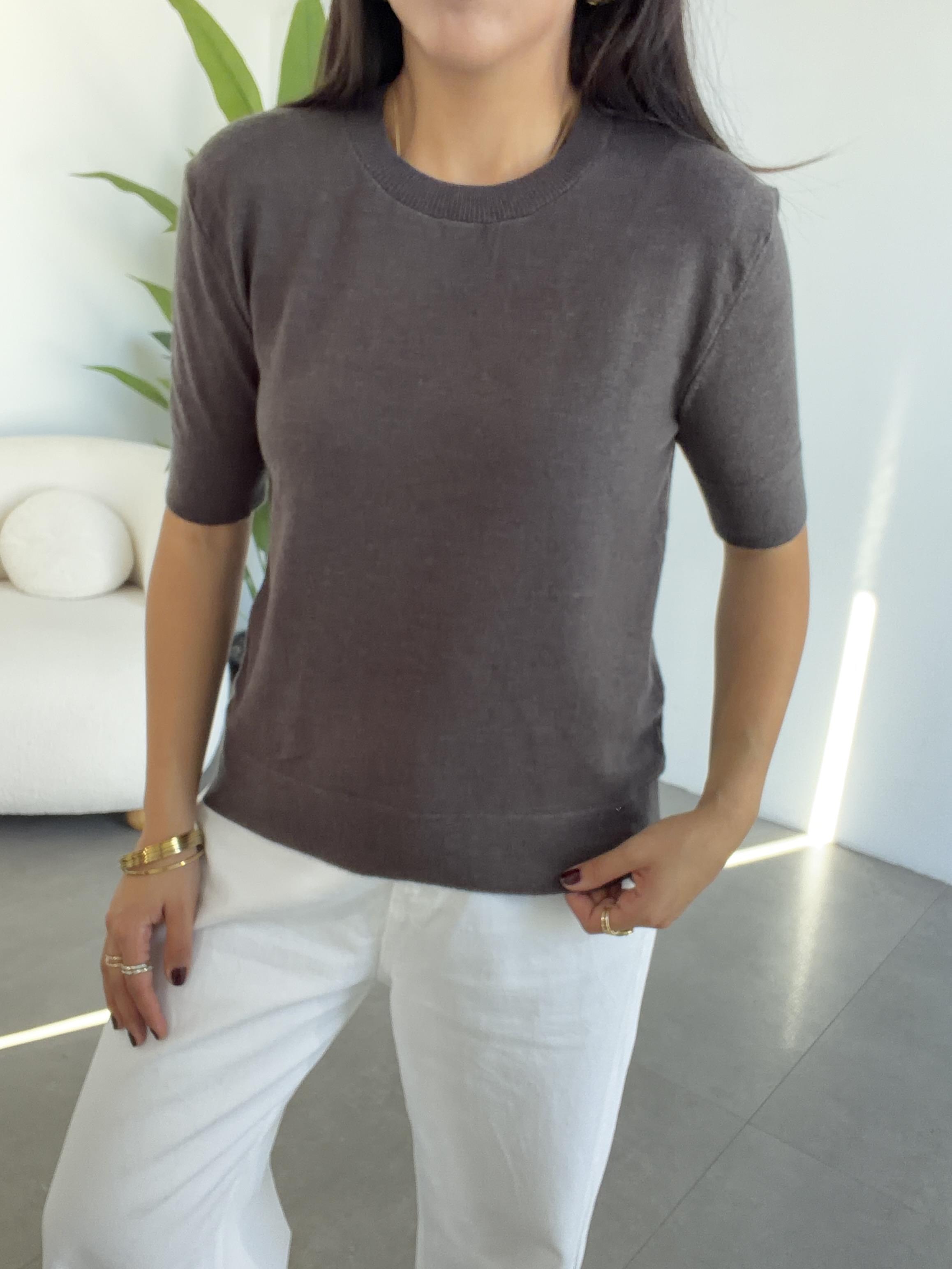 Antrasit Kısa Kollu Triko Kazak