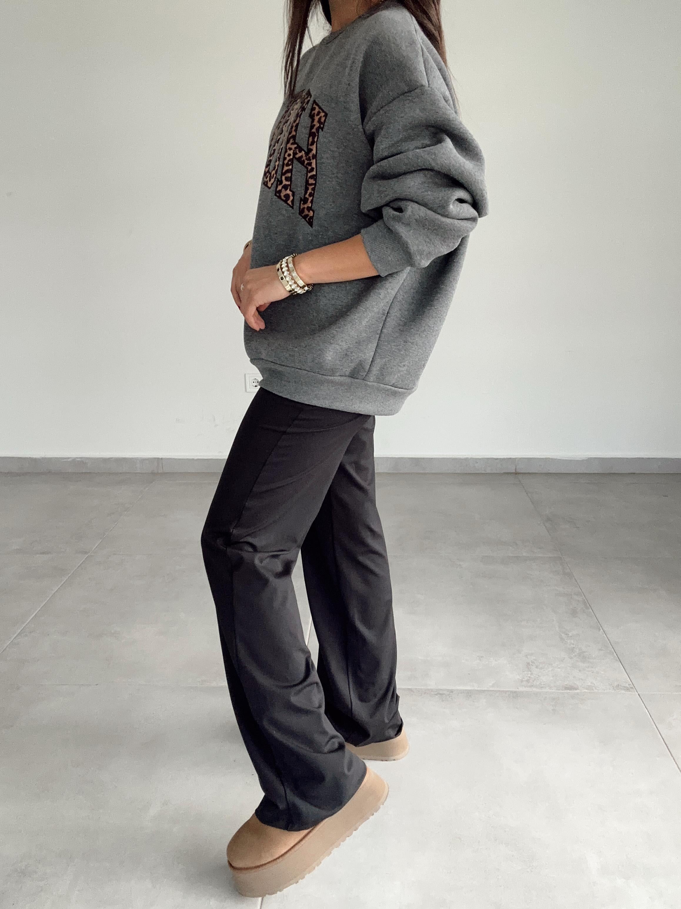 Antrasit Leopar Detaylı Sweat