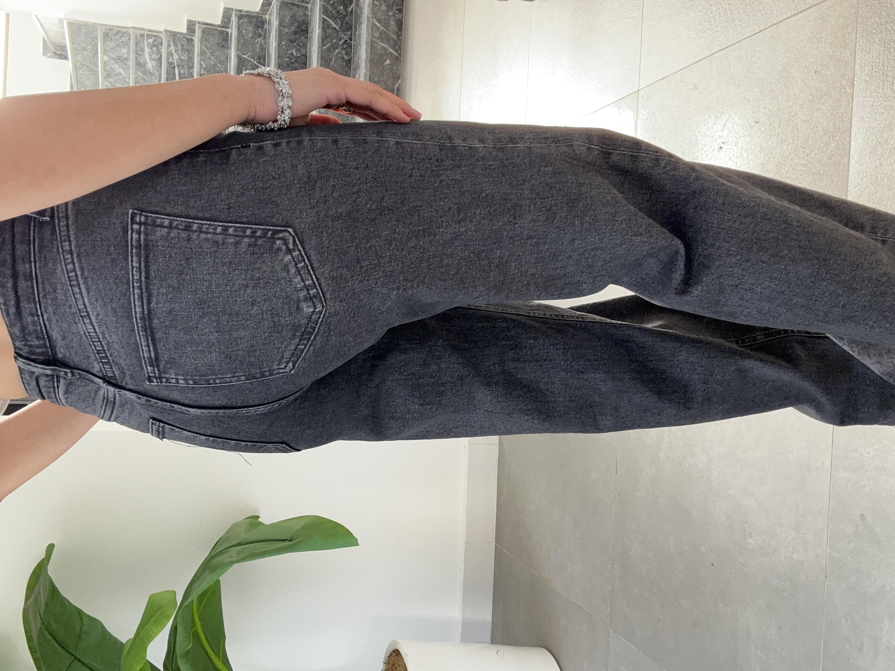 Antrasit Onl Yüksek Bel Bol Paça Jean Pantolon