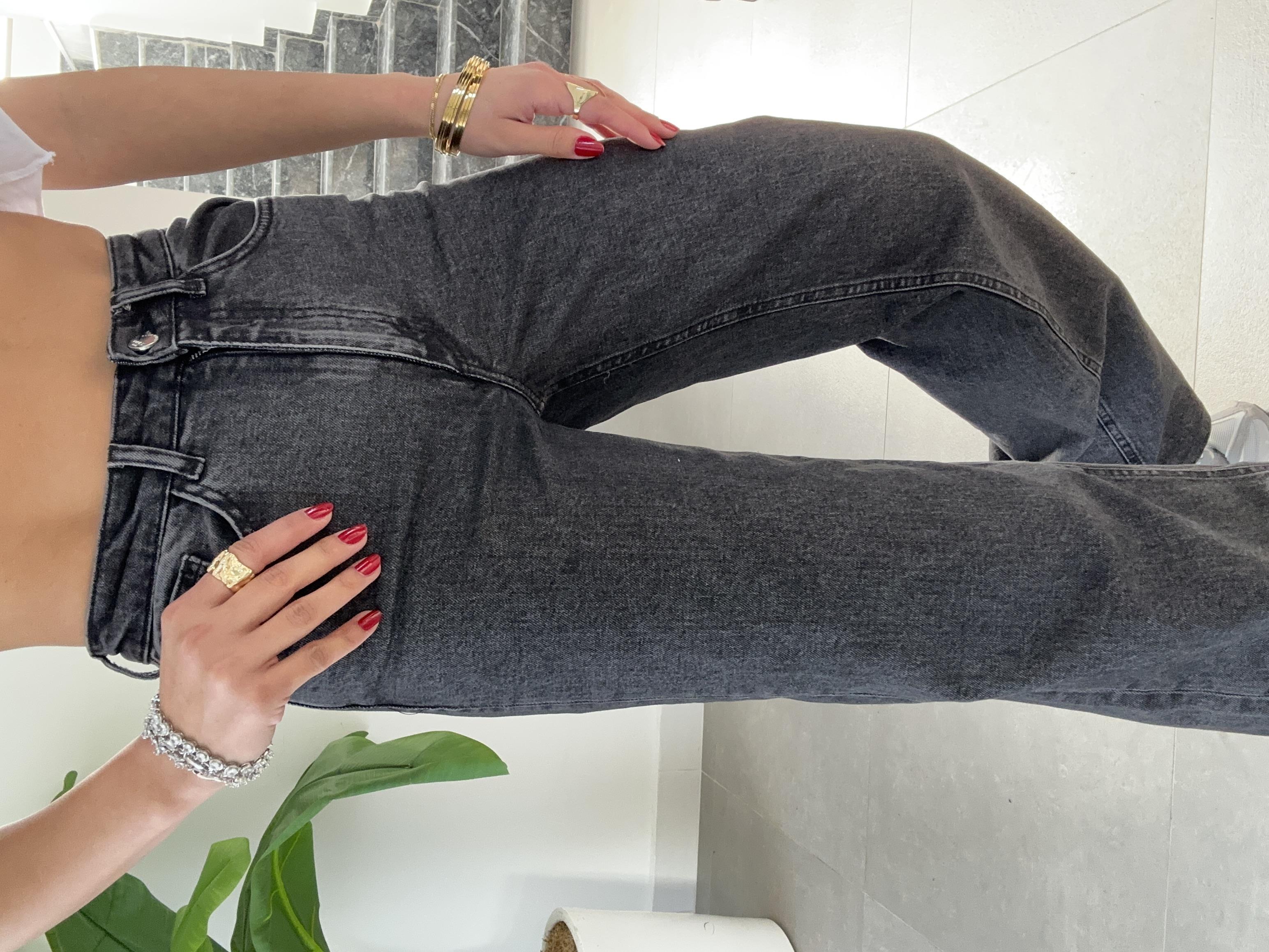 Antrasit Onl Yüksek Bel Bol Paça Jean Pantolon