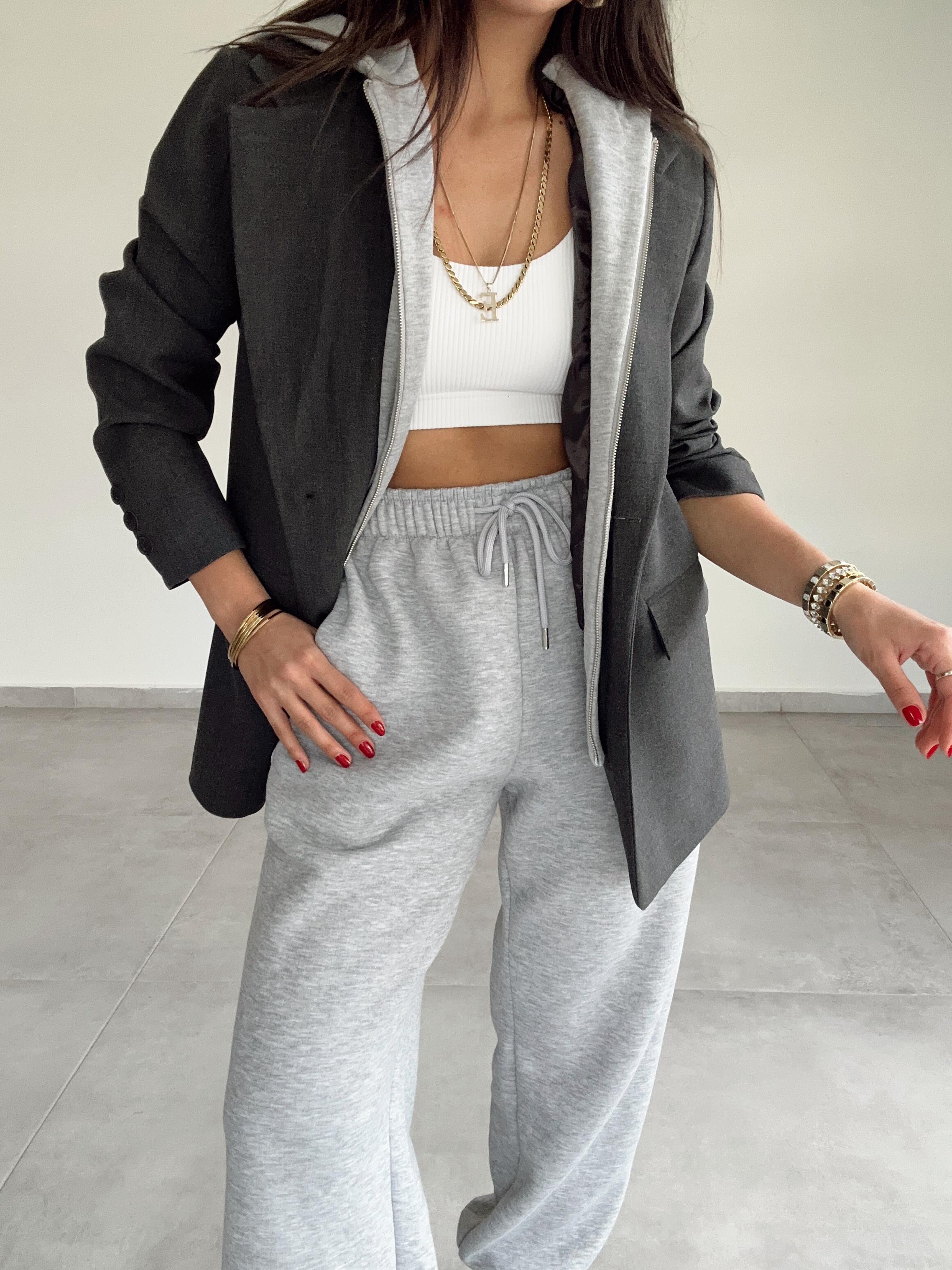 Antrasit Poliviskon Kapşonlu Blazer Ceket