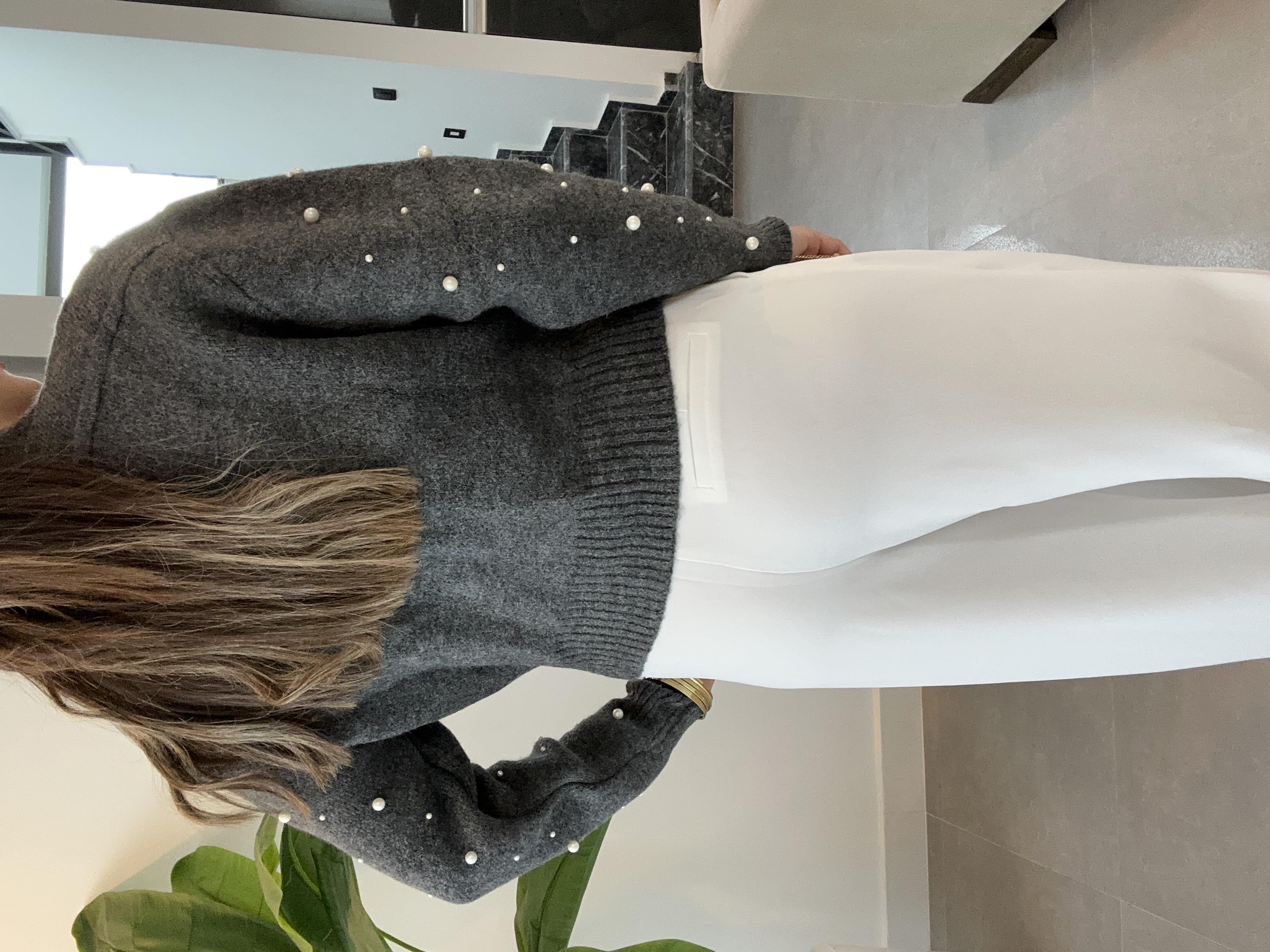 Antrasit Suni İncili Triko Bomber Ceket