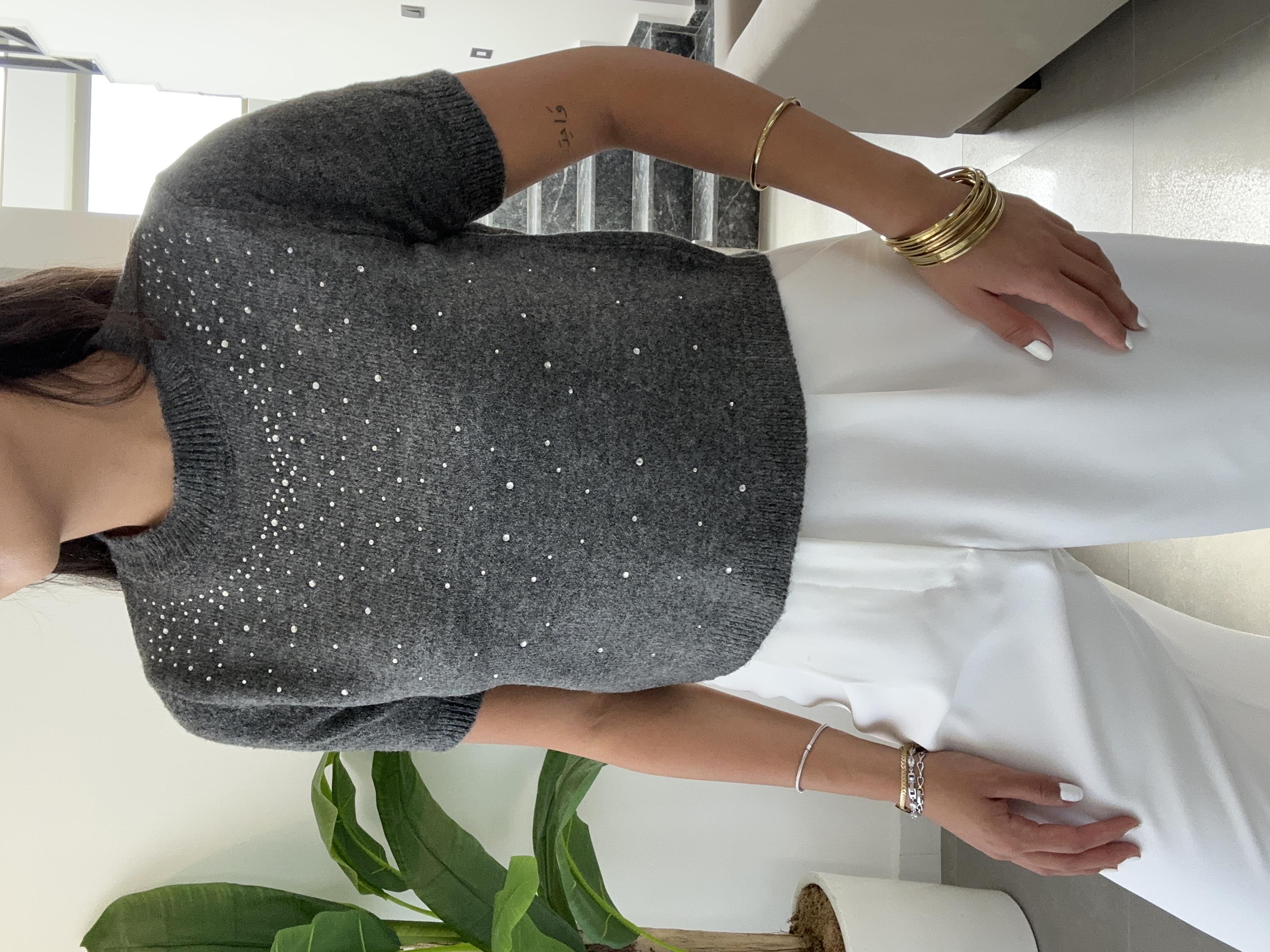 Antrasit Taş Detaylı Triko Kazak