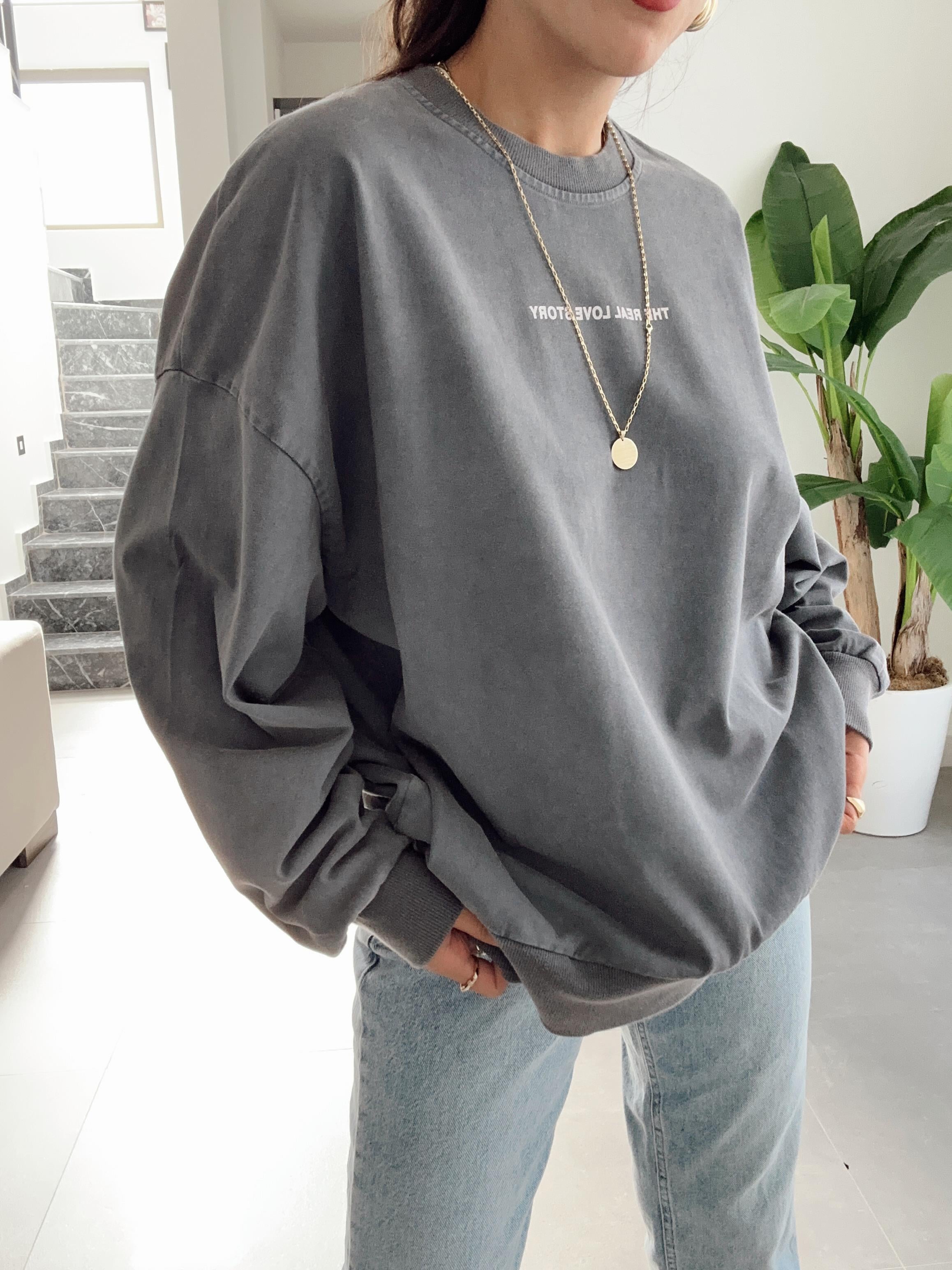 Antrasit Yıkamalı Sırtı Taş Detaylı Sweatshirt