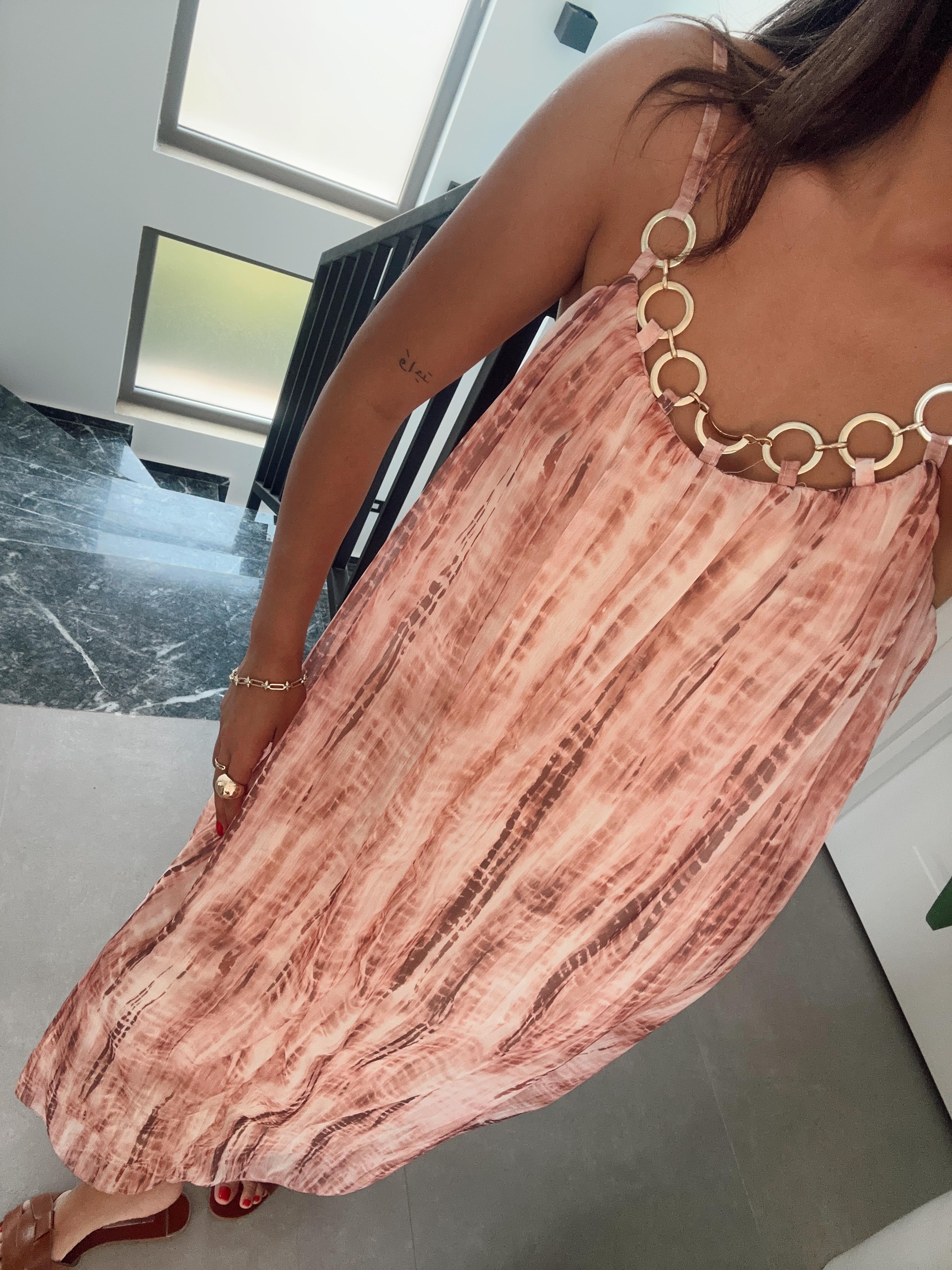 Askılı Gold Detaytlı Elbise