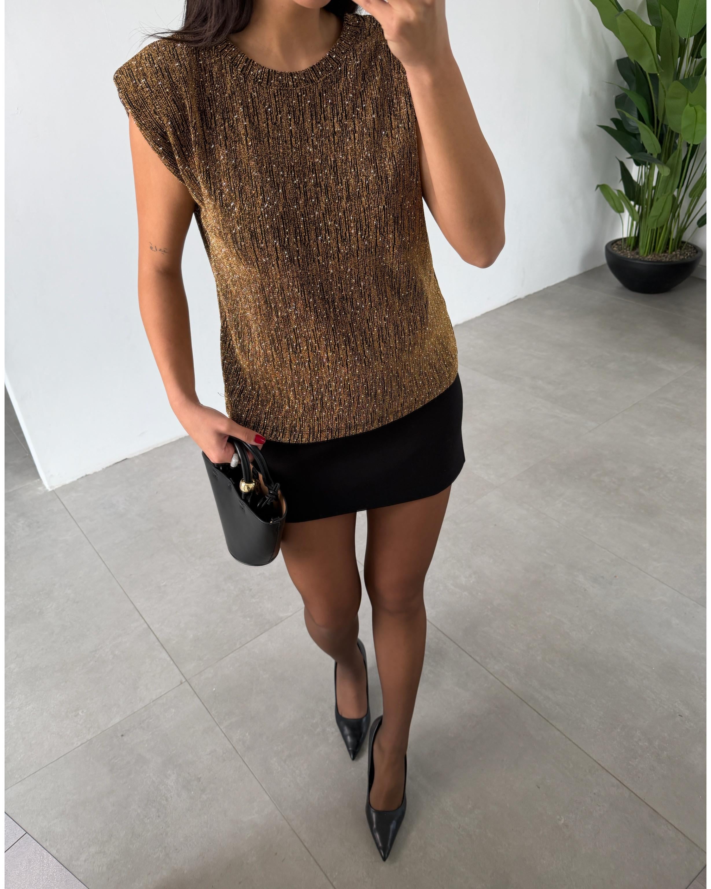 Bakır Gümüş Taşlı Vatkalı Bluz