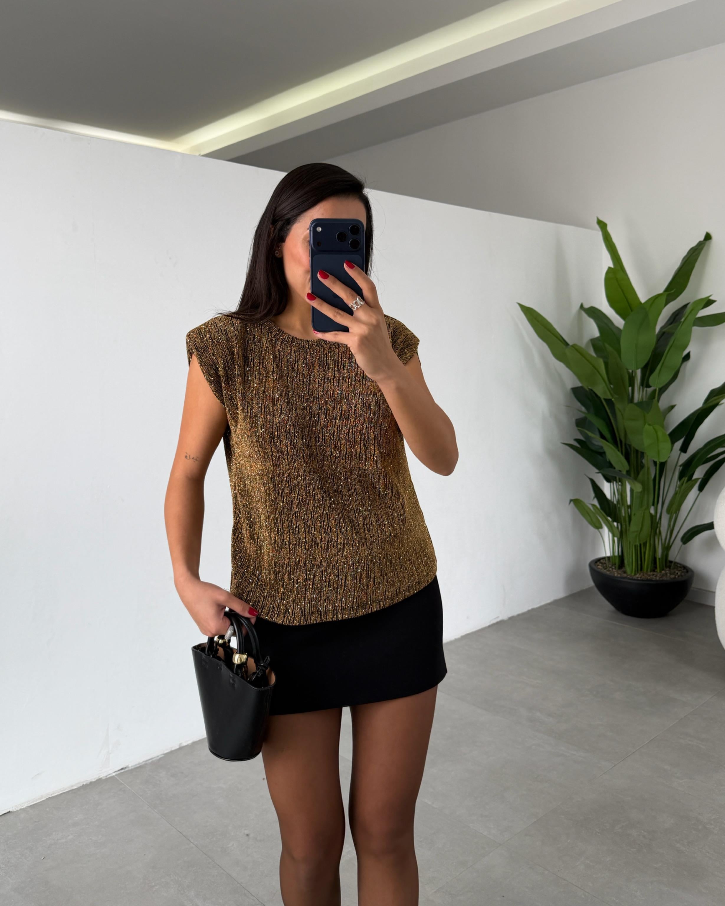 Bakır Gümüş Taşlı Vatkalı Bluz