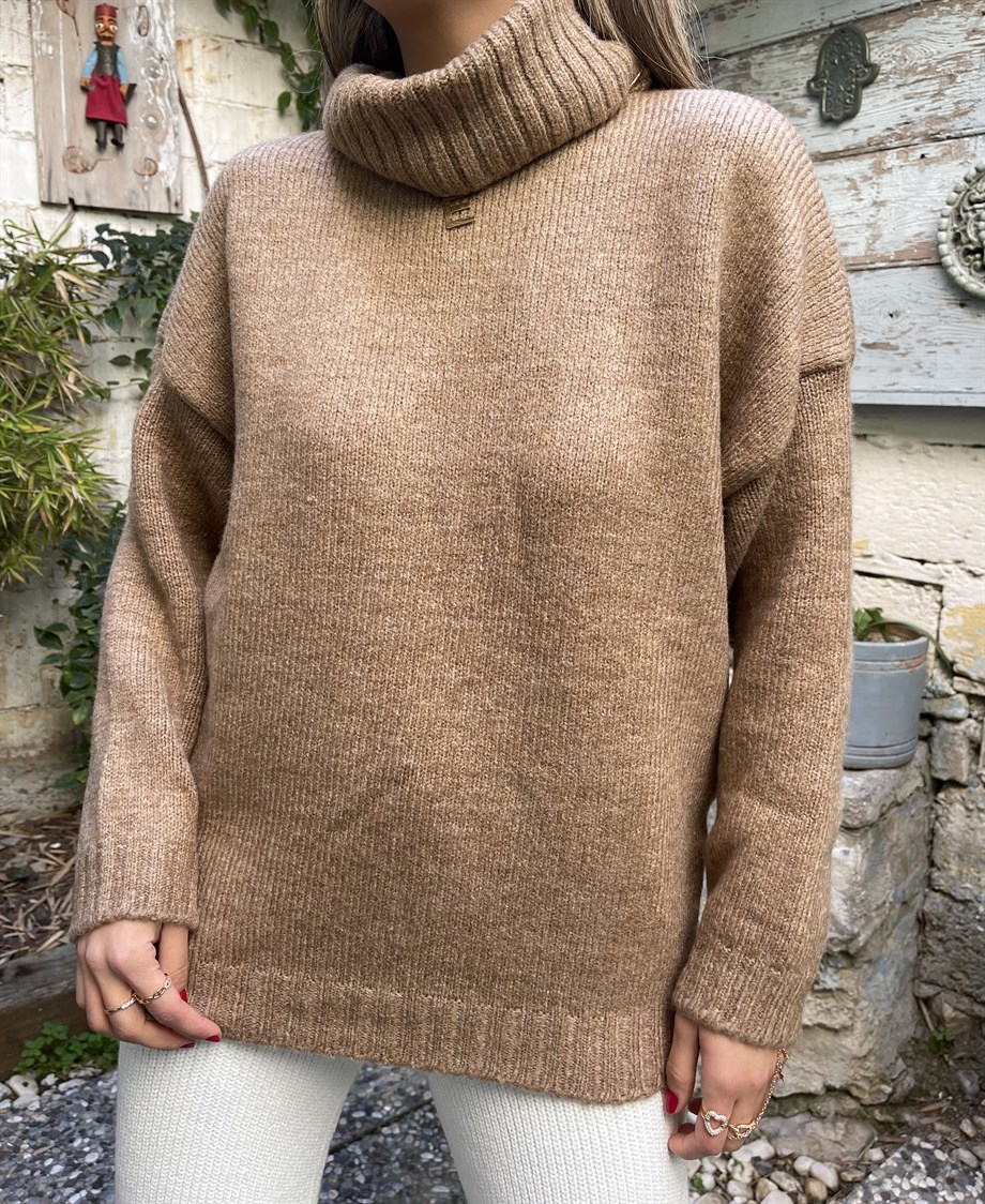 Balıkçı Yaka Camel Kazak