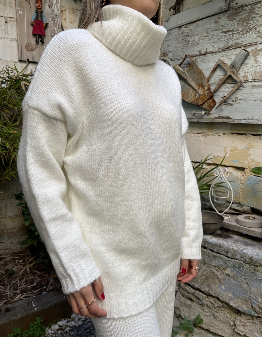 Balıkçı Yaka Ekru Kazak