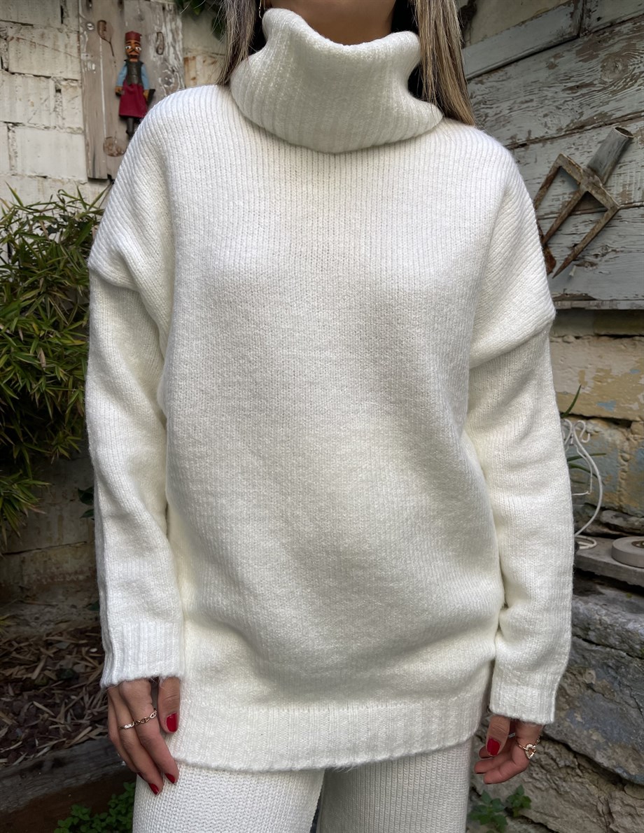 Balıkçı Yaka Ekru Kazak