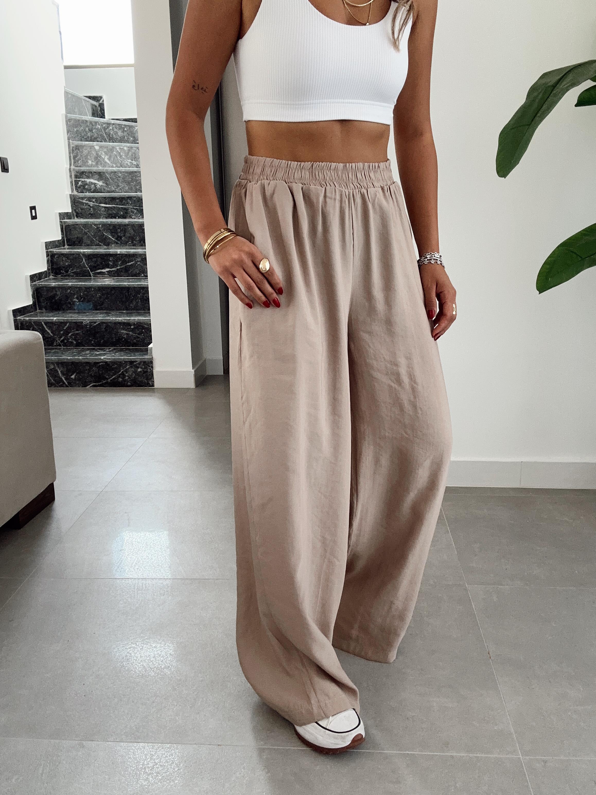 Bej Beli Lastikli Bol Paça