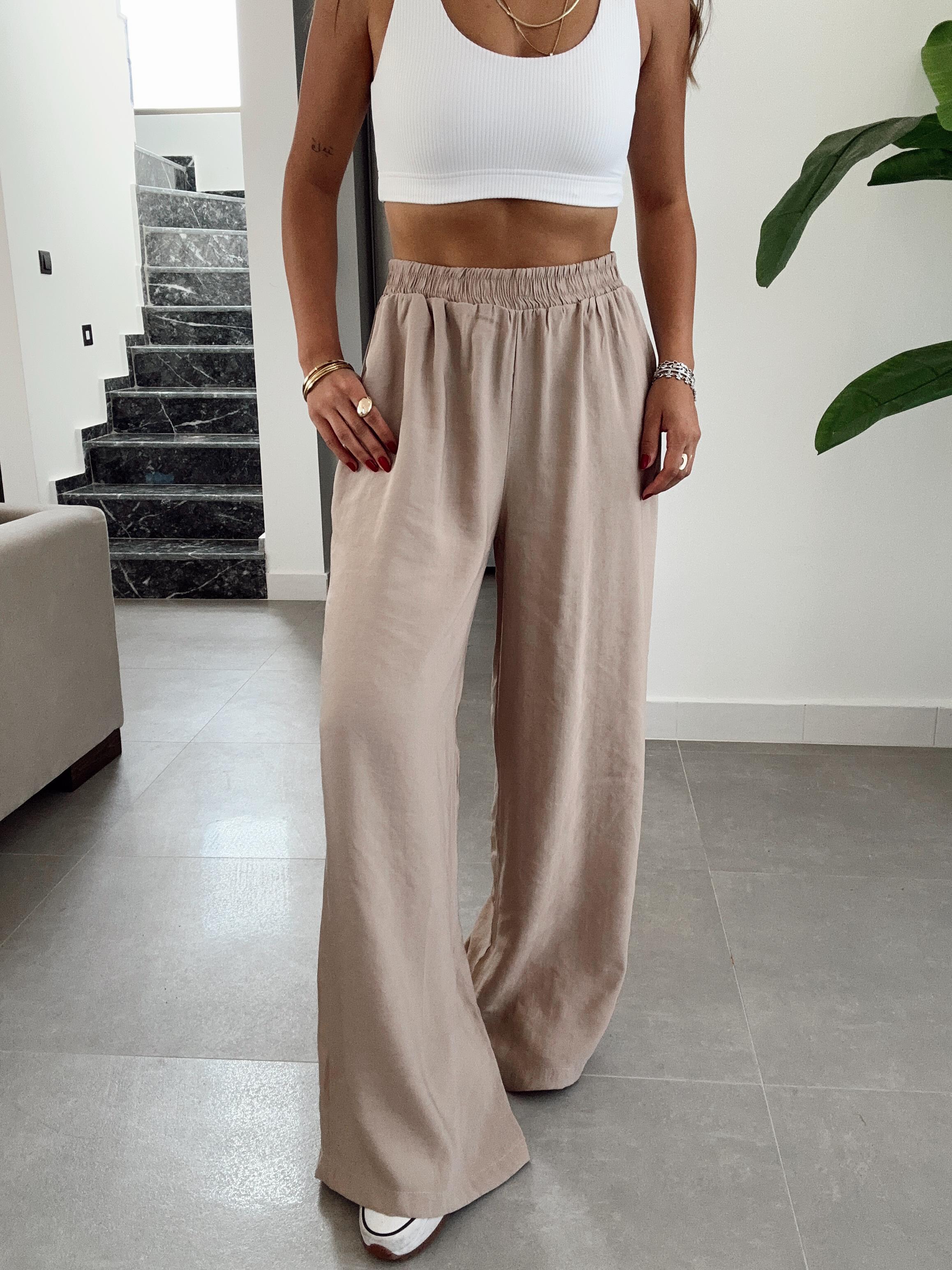 Bej Beli Lastikli Bol Paça