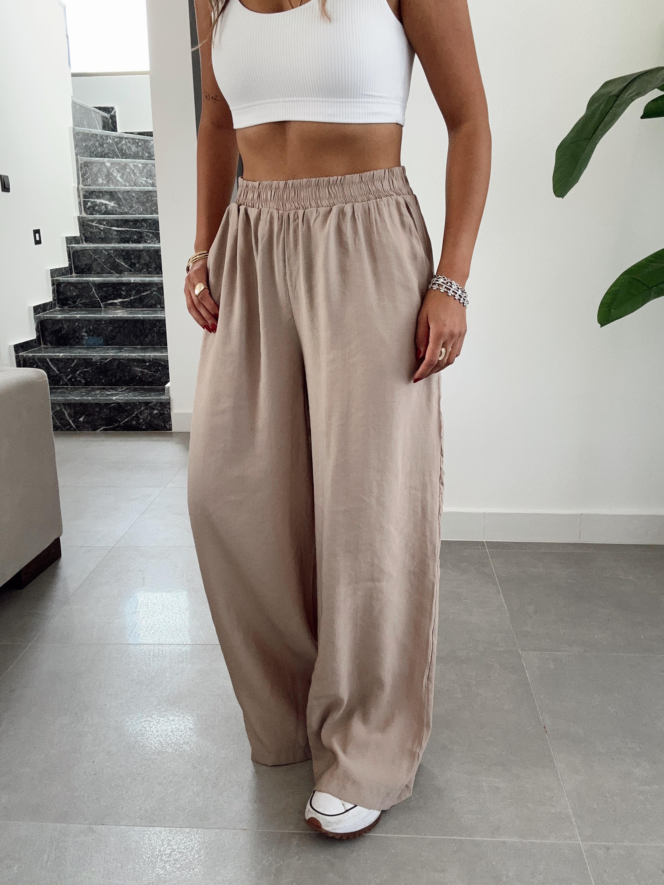 Bej Beli Lastikli Bol Paça